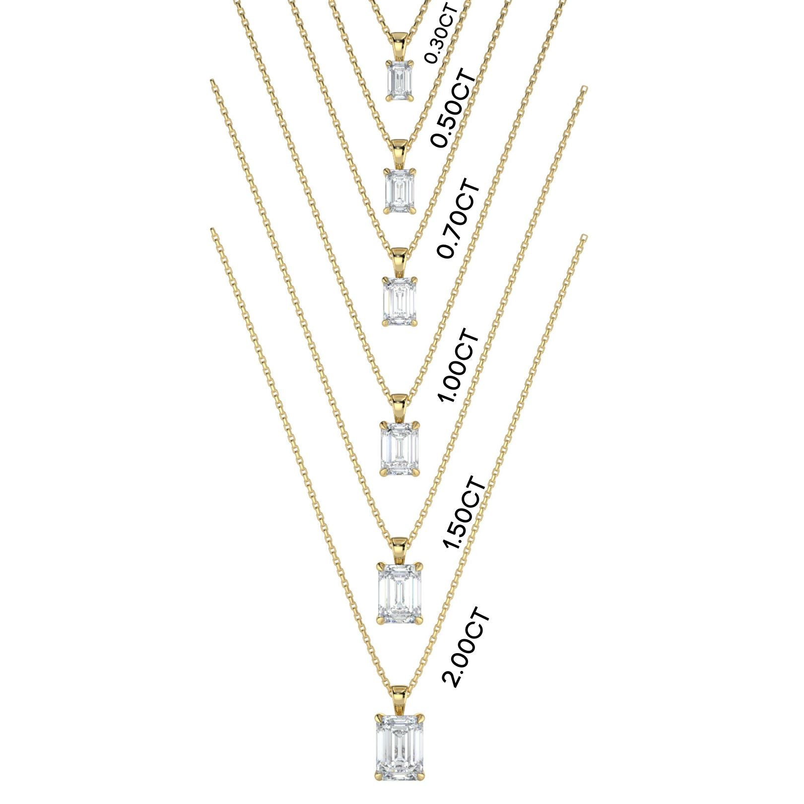 Emerald Cut Lab-Grown Diamond Solitaire Pendant Necklace with Chain | 18K Gold | 0.50–3 Carats