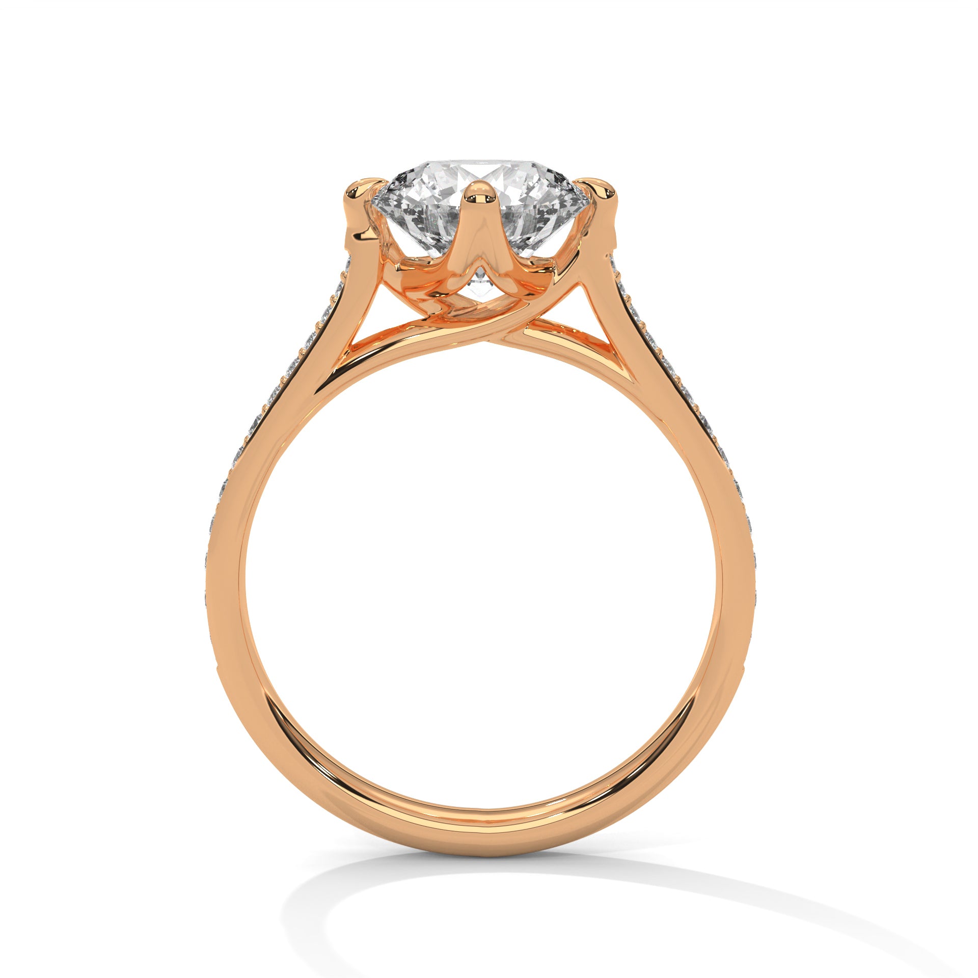 1–3 Carat Round Lab Grown Diamond Solitaire Ring with Pavé Diamond Band – 18K Gold