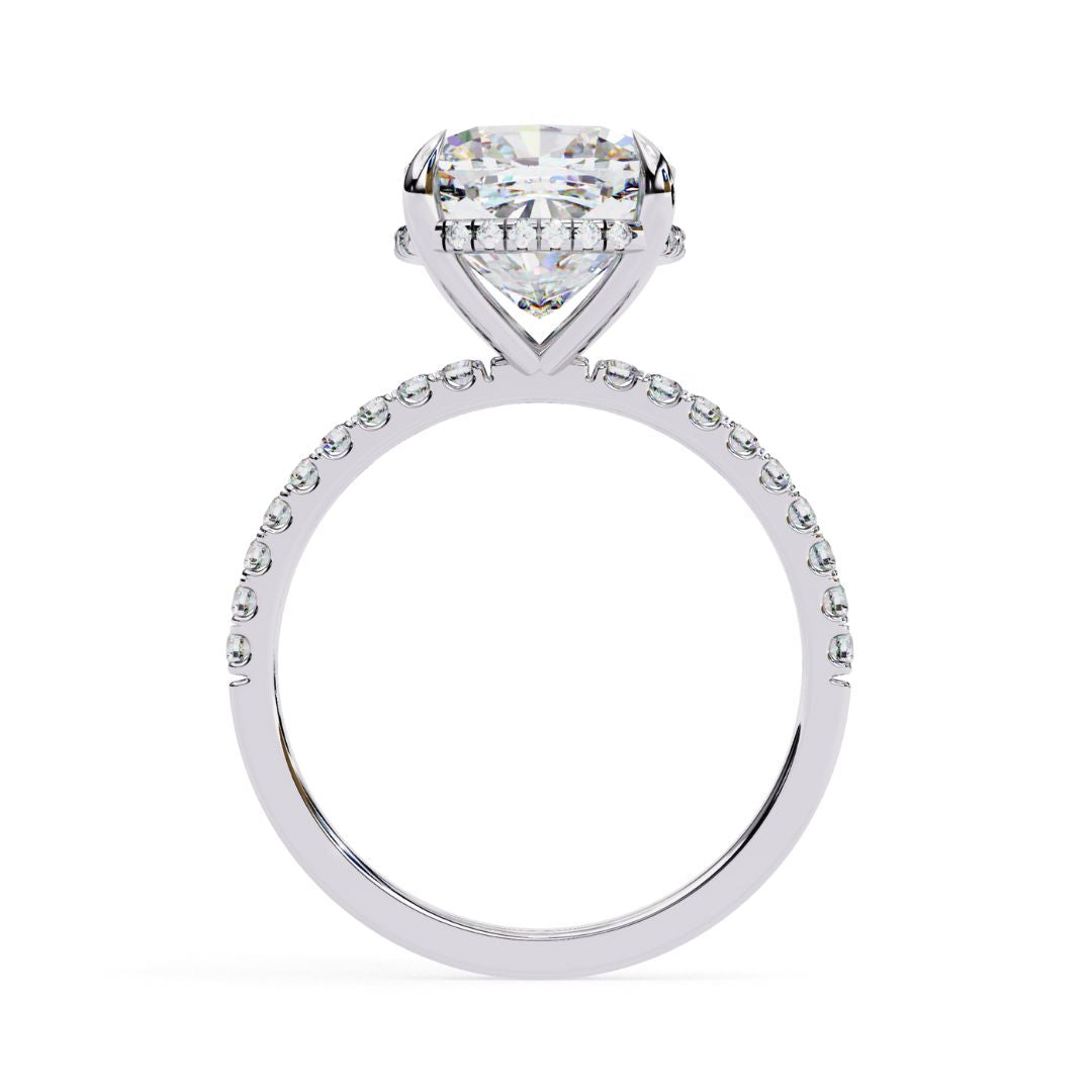 1–5 Carat Cushion Cut Lab Grown Diamond Solitaire Ring with Hidden Halo in 18K Gold