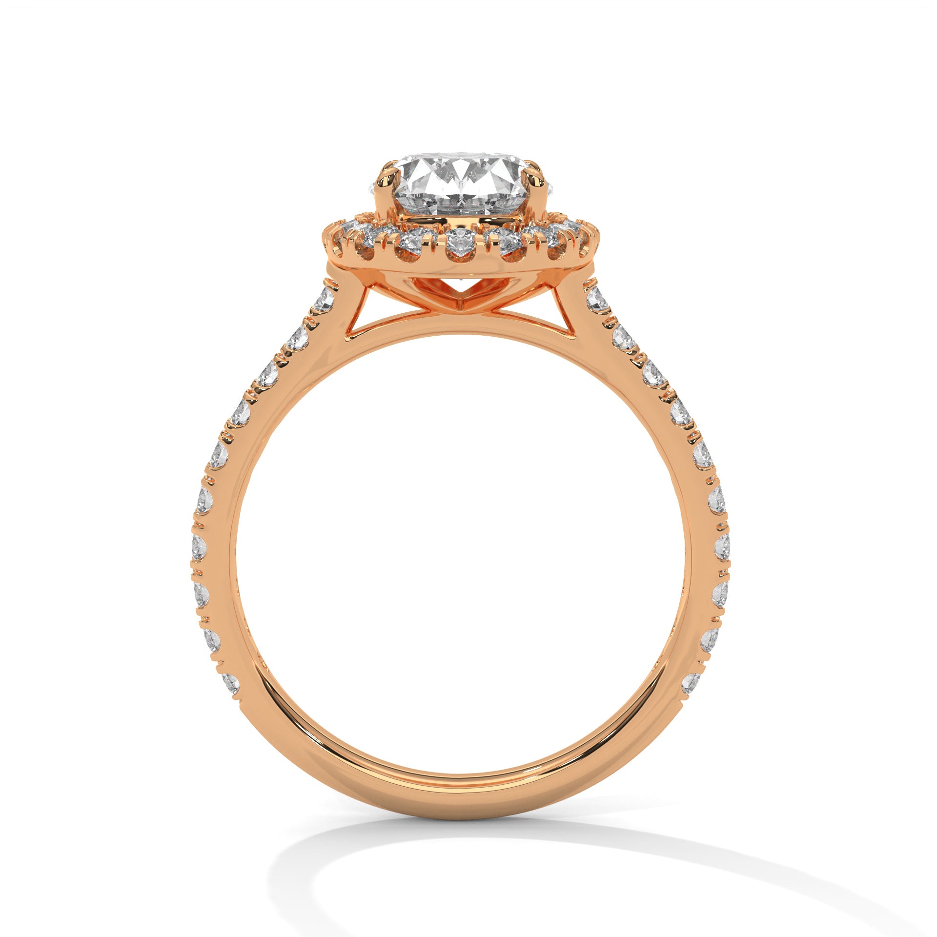 1–3 Carat Oval Lab Grown Diamond Solitaire Halo Engagement Ring – Pavé Band, 18K Gold