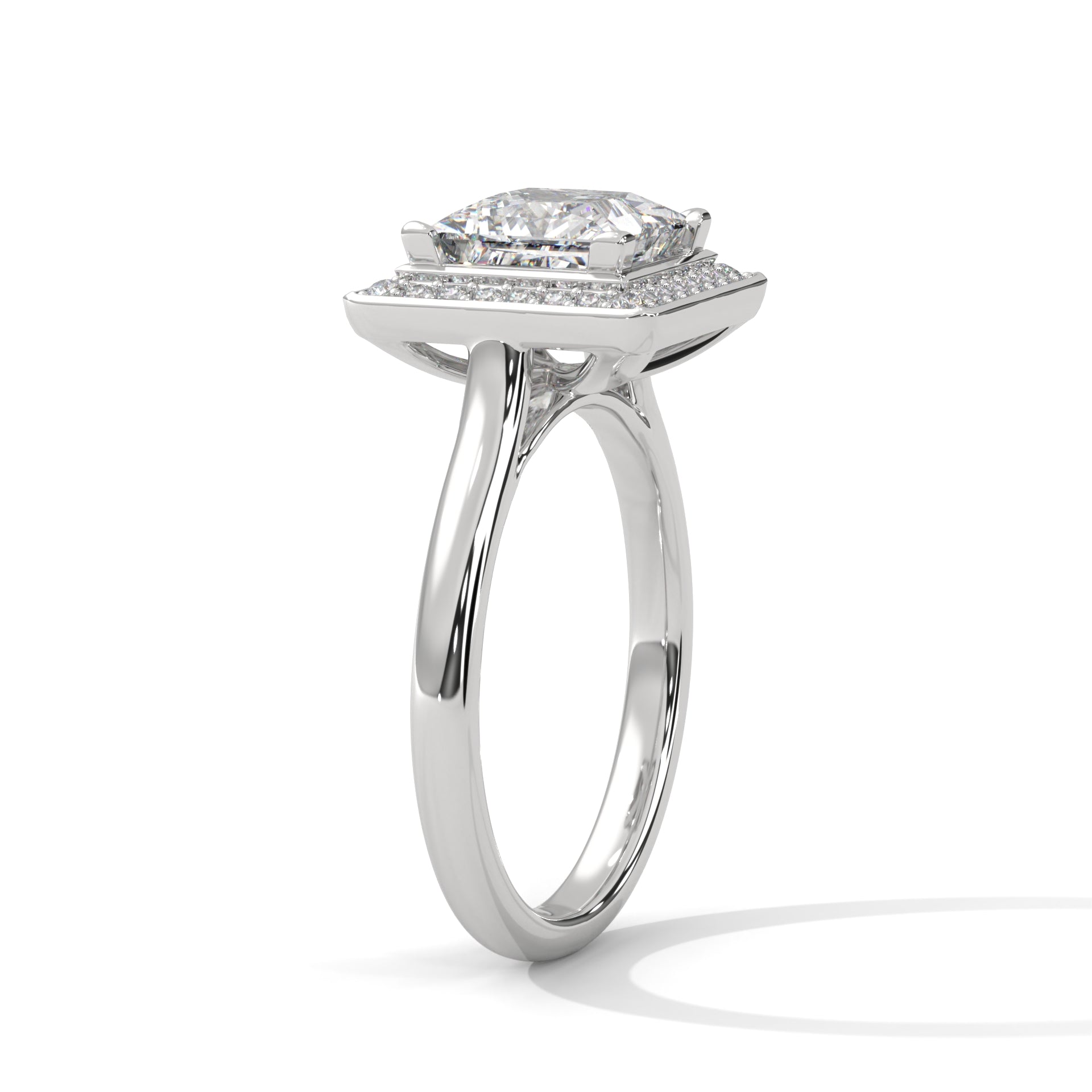 1–3 Carat Princess Lab Grown Diamond Halo Engagement Ring – Four Prong Setting with Plain Band in 18K Gold