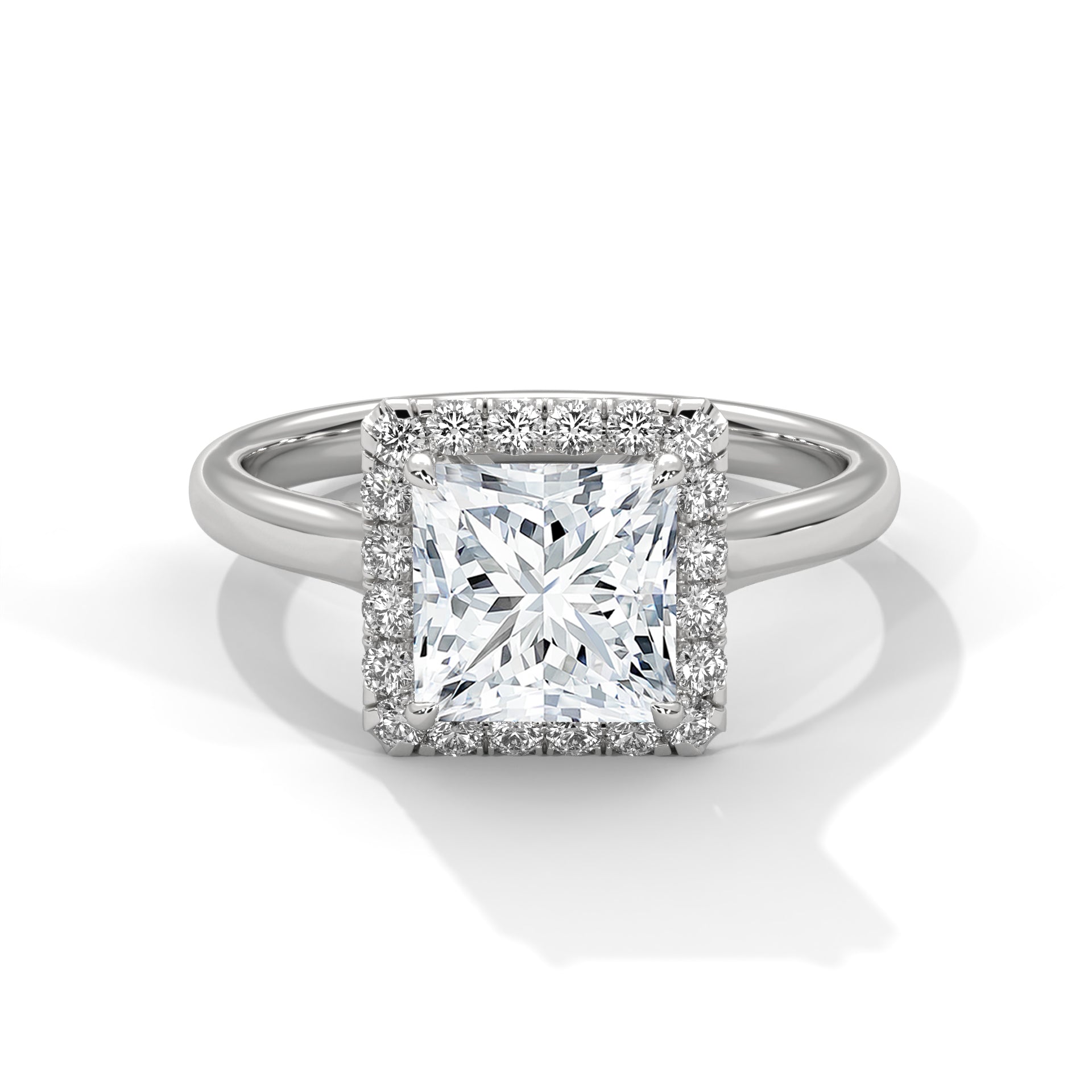1–3 Carat Princess Cut Lab Grown Diamond Solitaire Ring with Halo Diamonds – 18K Gold