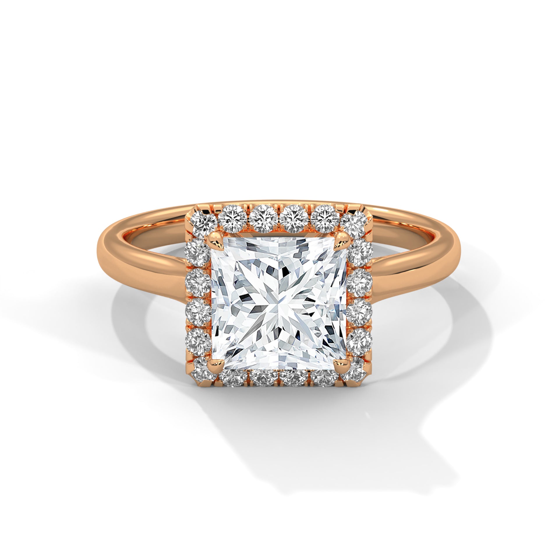1–3 Carat Princess Cut Lab Grown Diamond Solitaire Ring with Halo Diamonds – 18K Gold