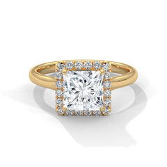 1–3 Carat Princess Cut Lab Grown Diamond Solitaire Ring with Halo Diamonds – 18K Gold