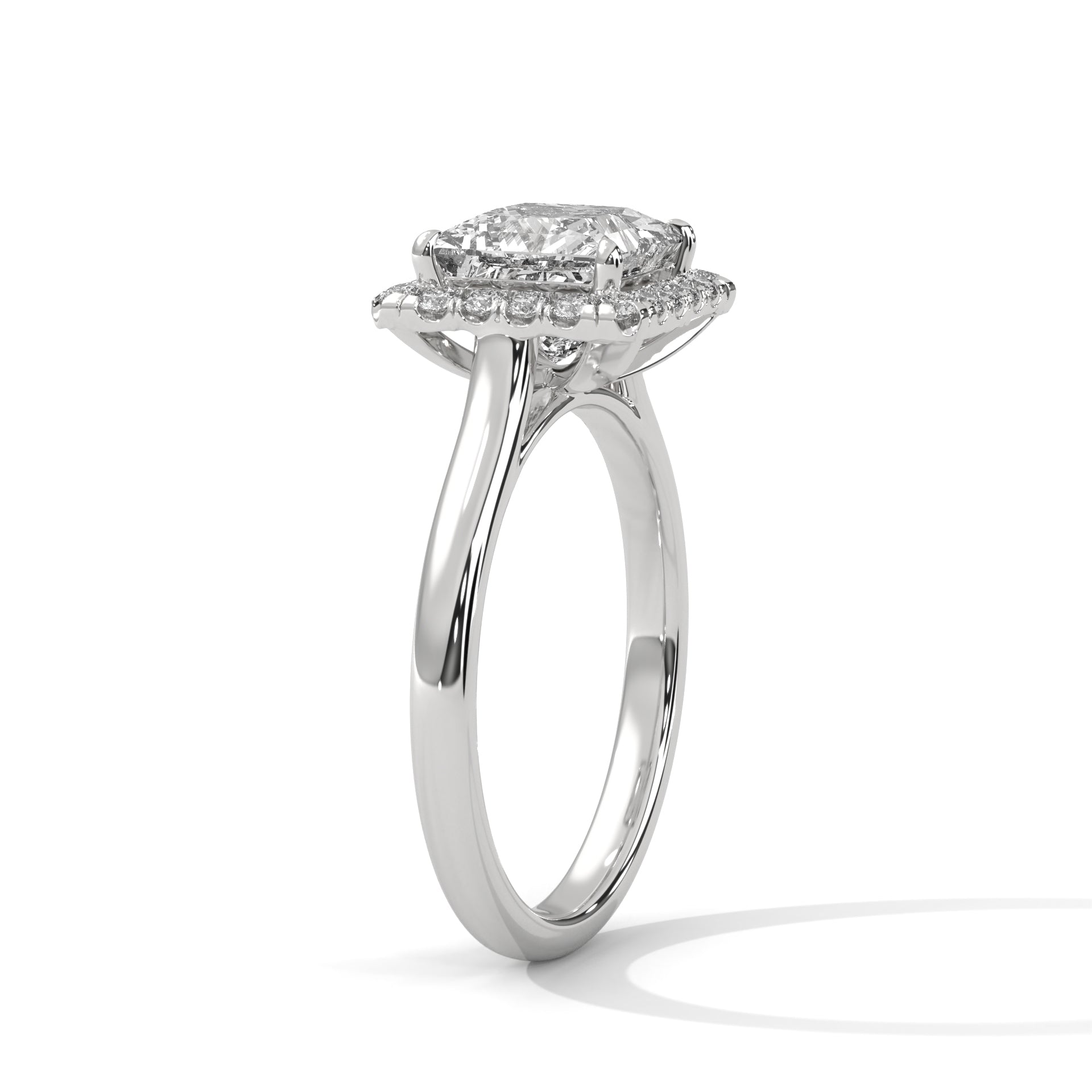 1–3 Carat Princess Cut Lab Grown Diamond Solitaire Ring with Halo Diamonds – 18K Gold