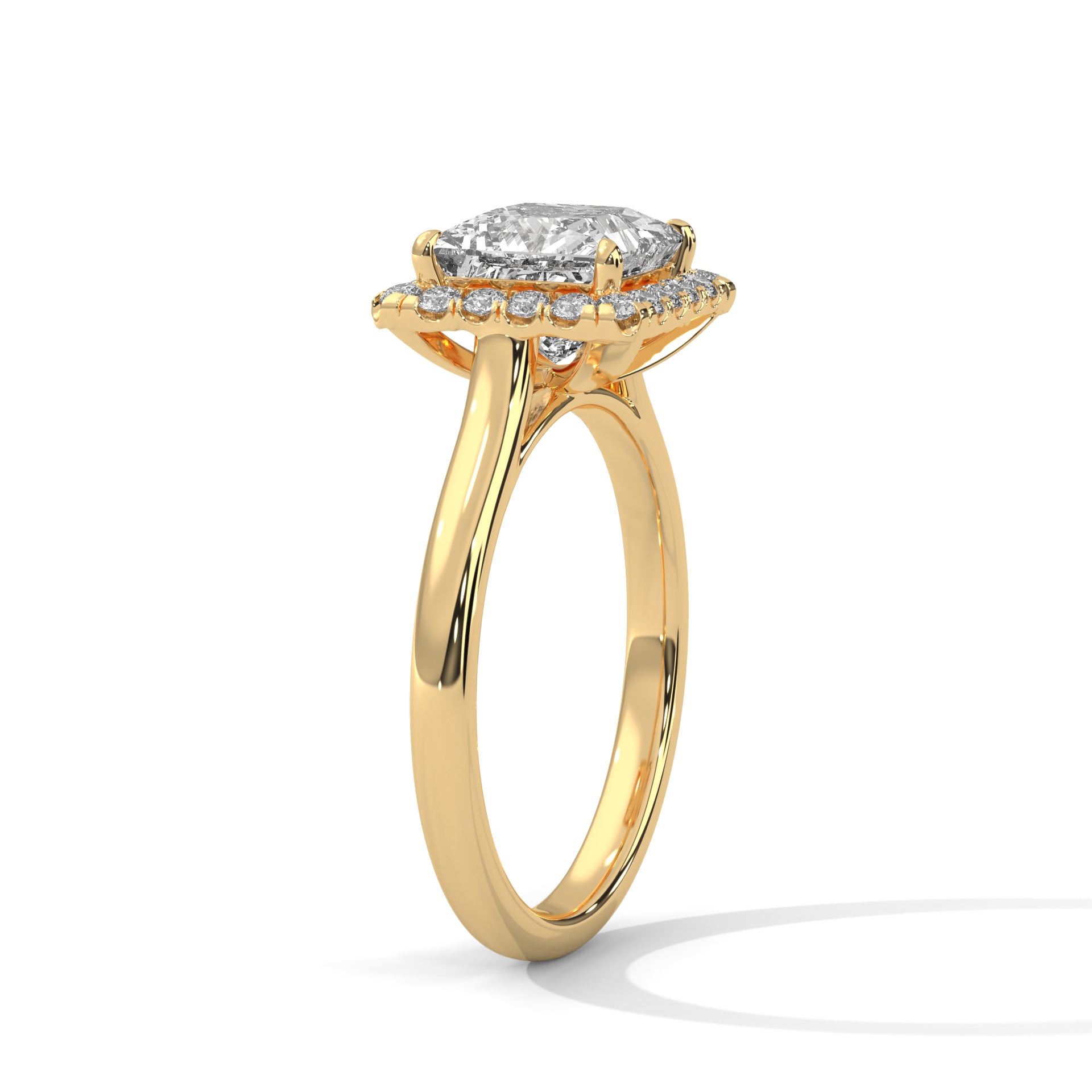 1–3 Carat Princess Cut Lab Grown Diamond Solitaire Ring with Halo Diamonds – 18K Gold