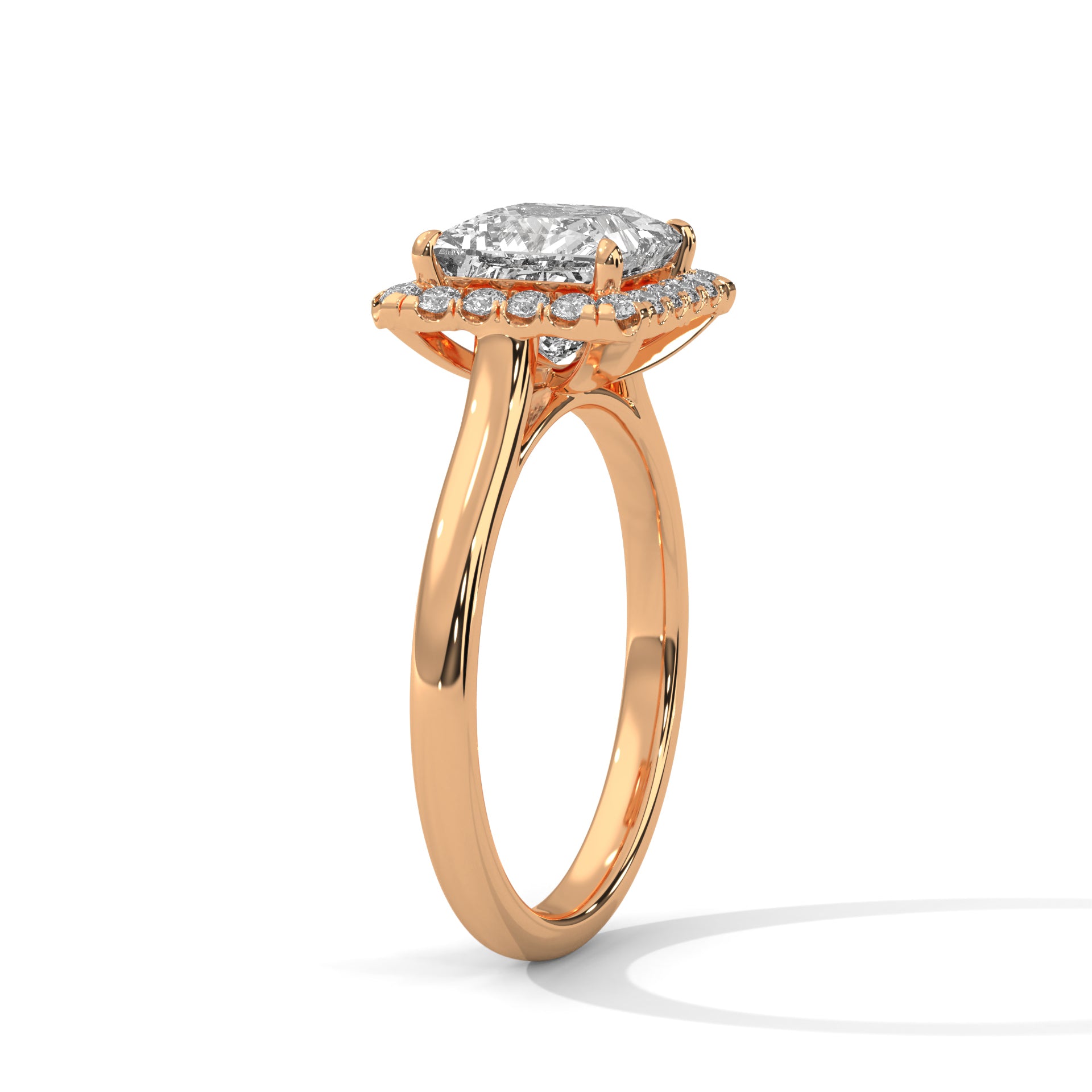 1–3 Carat Princess Cut Lab Grown Diamond Solitaire Ring with Halo Diamonds – 18K Gold