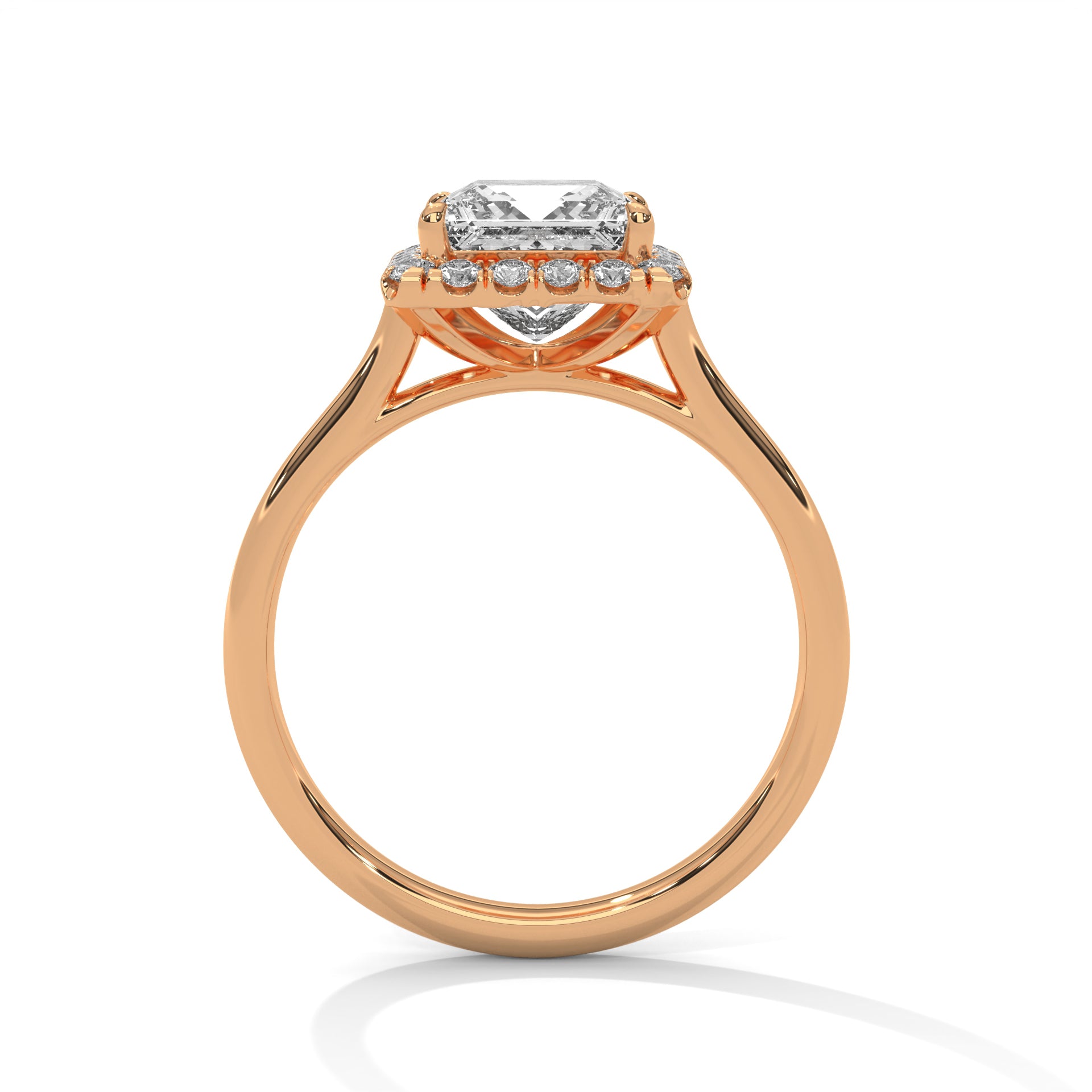 1–3 Carat Princess Cut Lab Grown Diamond Solitaire Ring with Halo Diamonds – 18K Gold