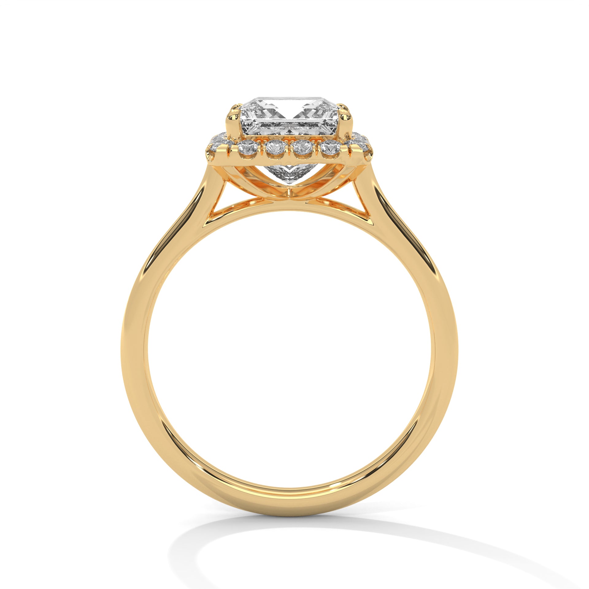 1–3 Carat Princess Cut Lab Grown Diamond Solitaire Ring with Halo Diamonds – 18K Gold