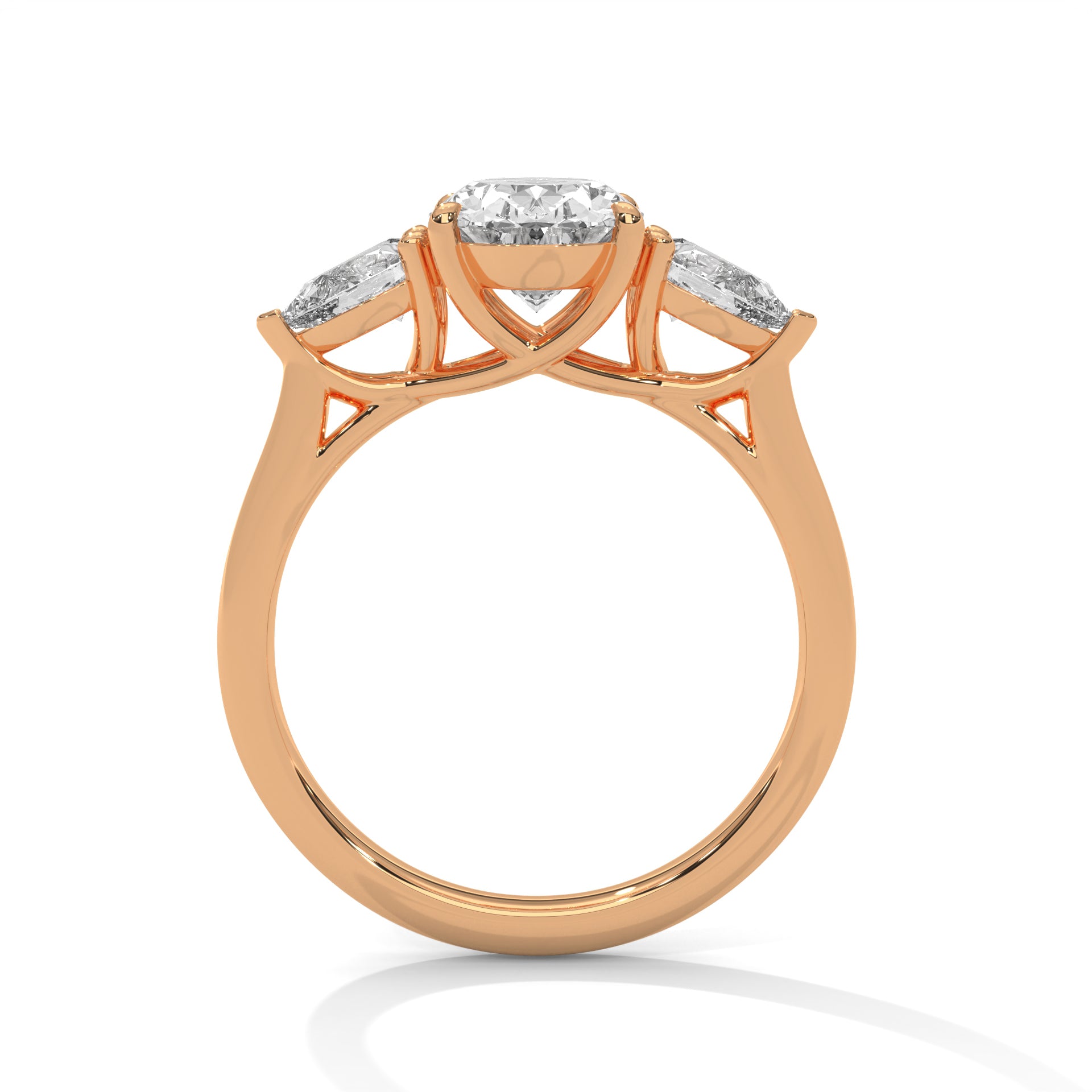 1–3 Carat Oval Lab-Grown Diamond Solitaire with Pear Side Stones – Trilogy Engagement Ring – 18K Gold