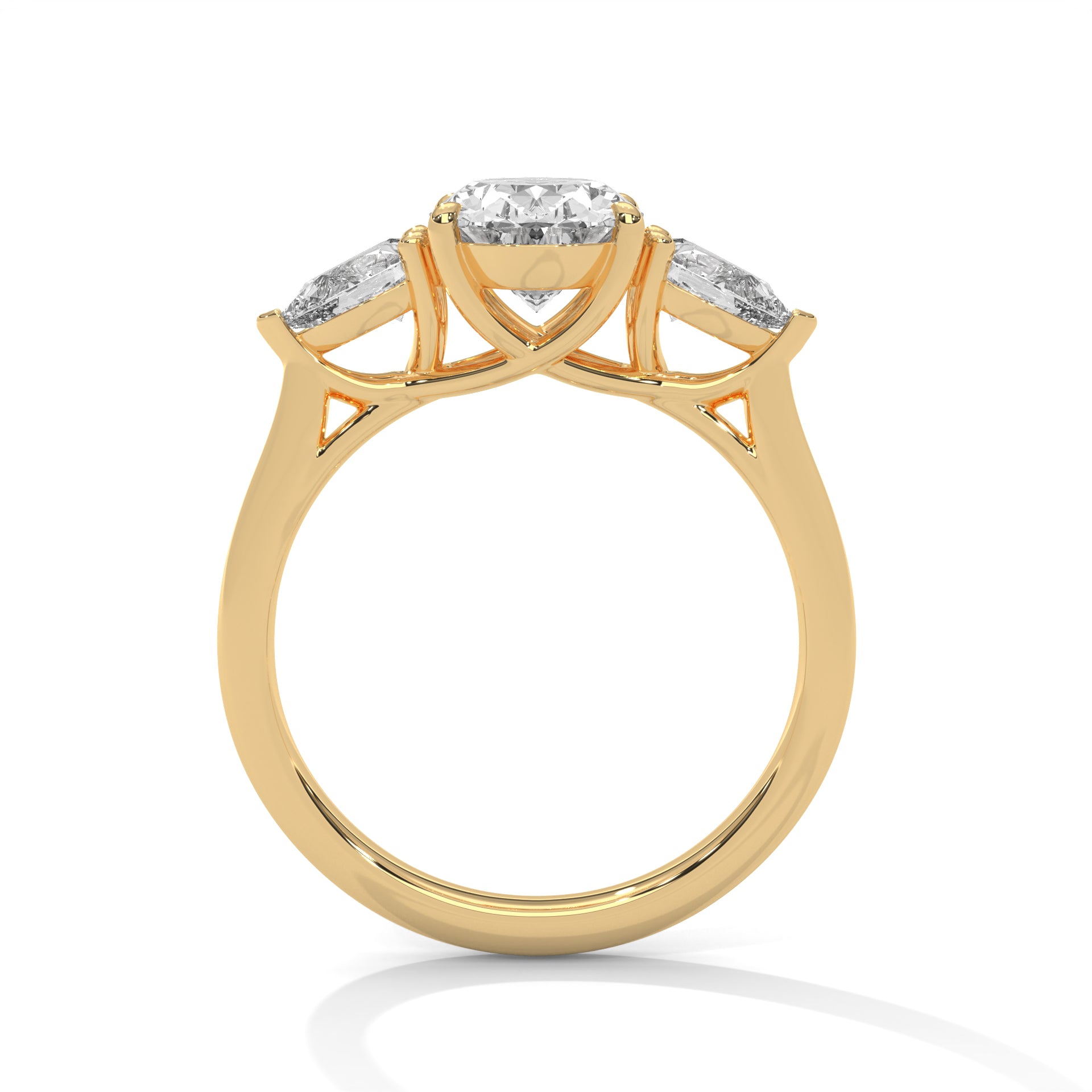 1–3 Carat Oval Lab-Grown Diamond Solitaire with Pear Side Stones – Trilogy Engagement Ring – 18K Gold