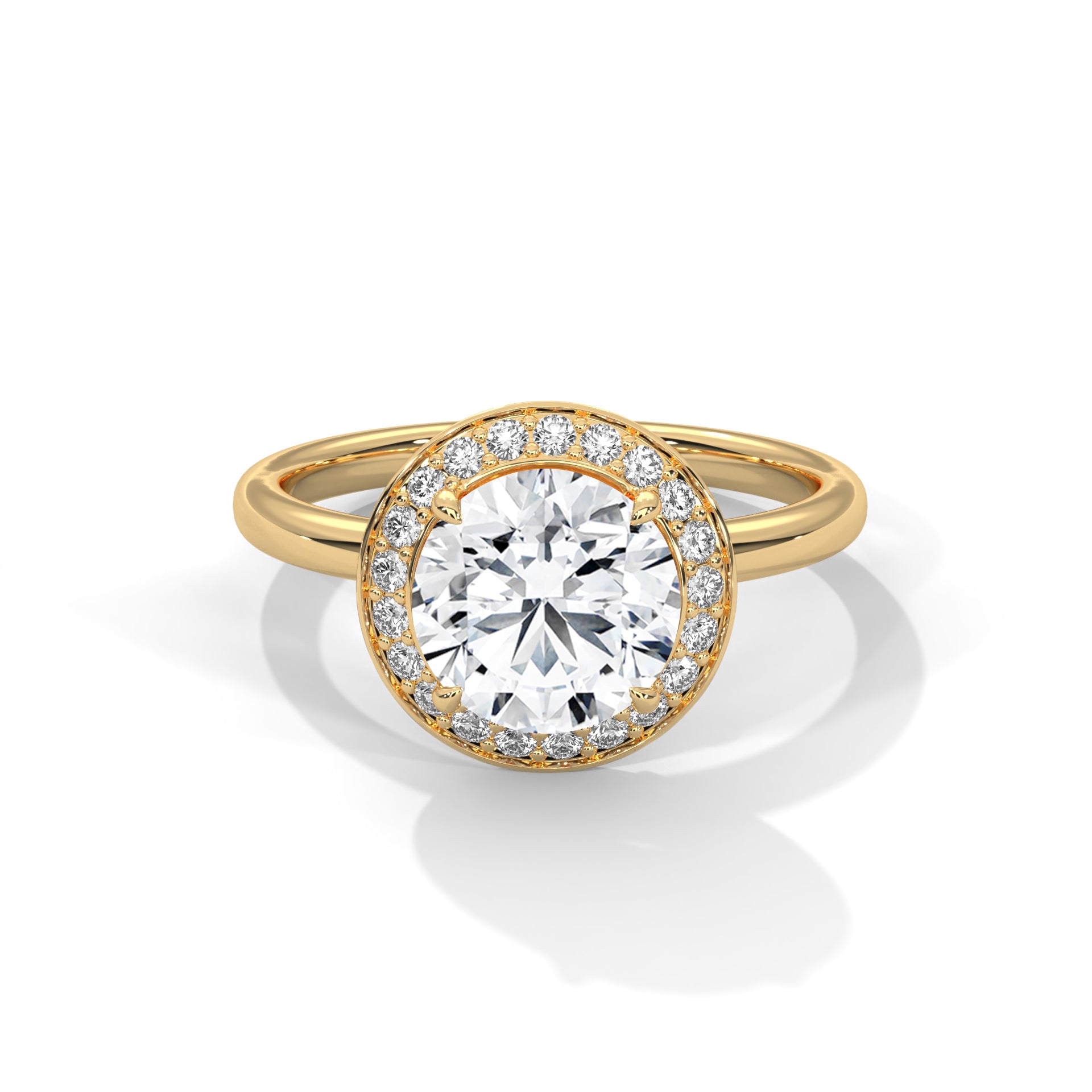 1–3 Carat Round Lab-Grown Diamond Solitaire with Halo Engagement Ring –  18K Gold