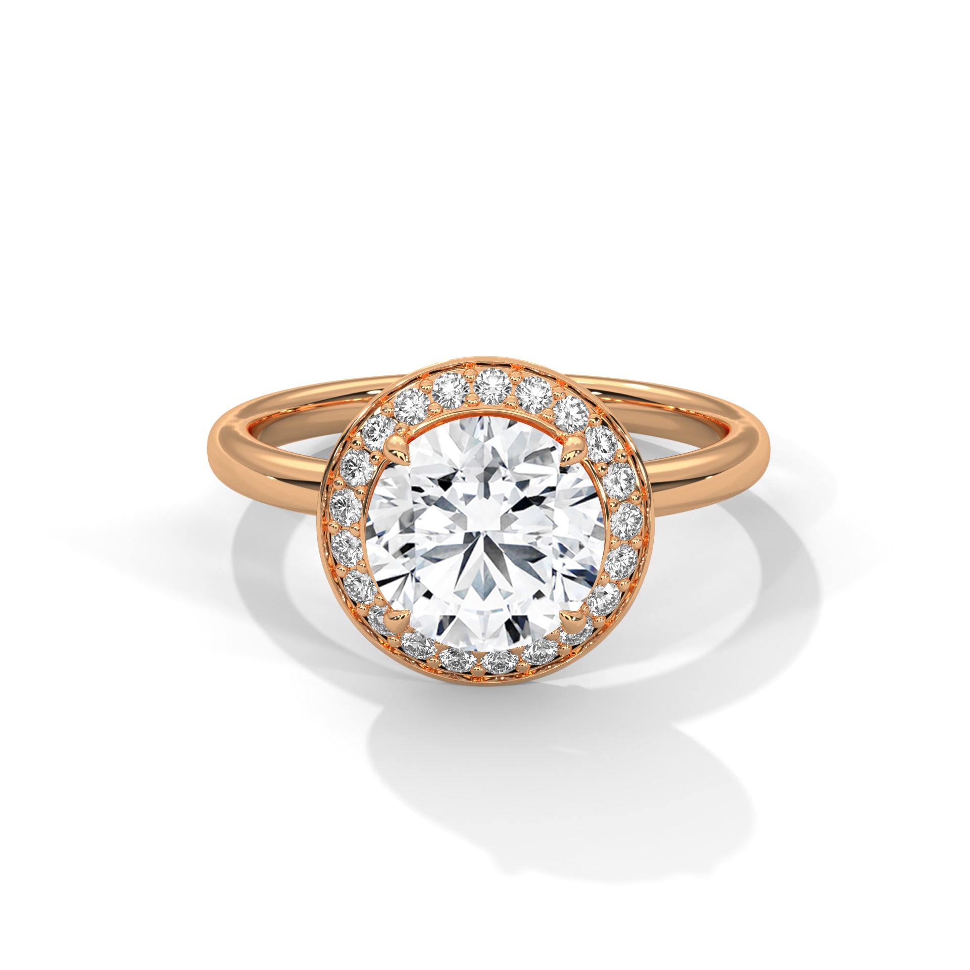 1–3 Carat Round Lab-Grown Diamond Solitaire with Halo Engagement Ring –  18K Gold