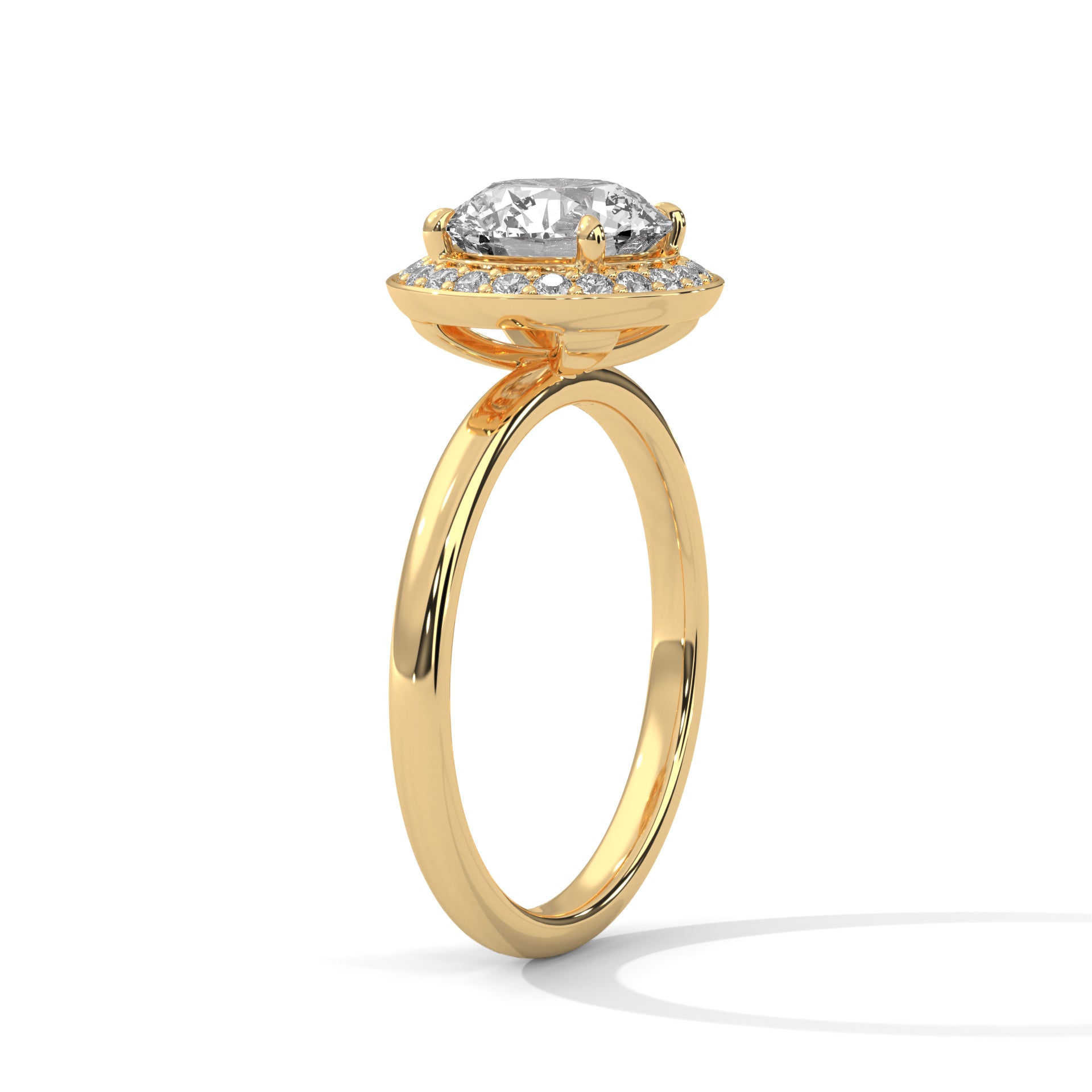 1–3 Carat Round Lab-Grown Diamond Solitaire with Halo Engagement Ring –  18K Gold