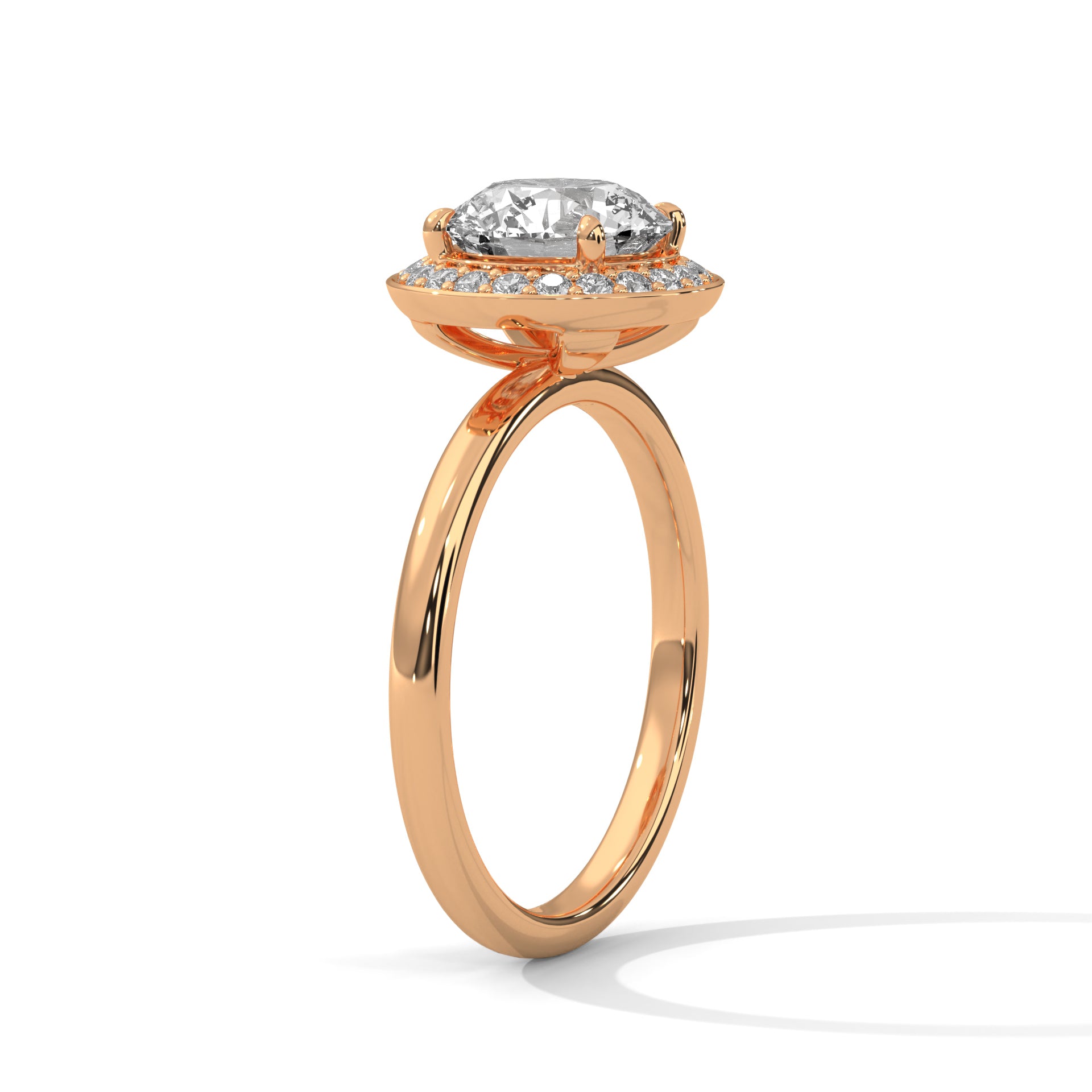 1–3 Carat Round Lab-Grown Diamond Solitaire with Halo Engagement Ring –  18K Gold