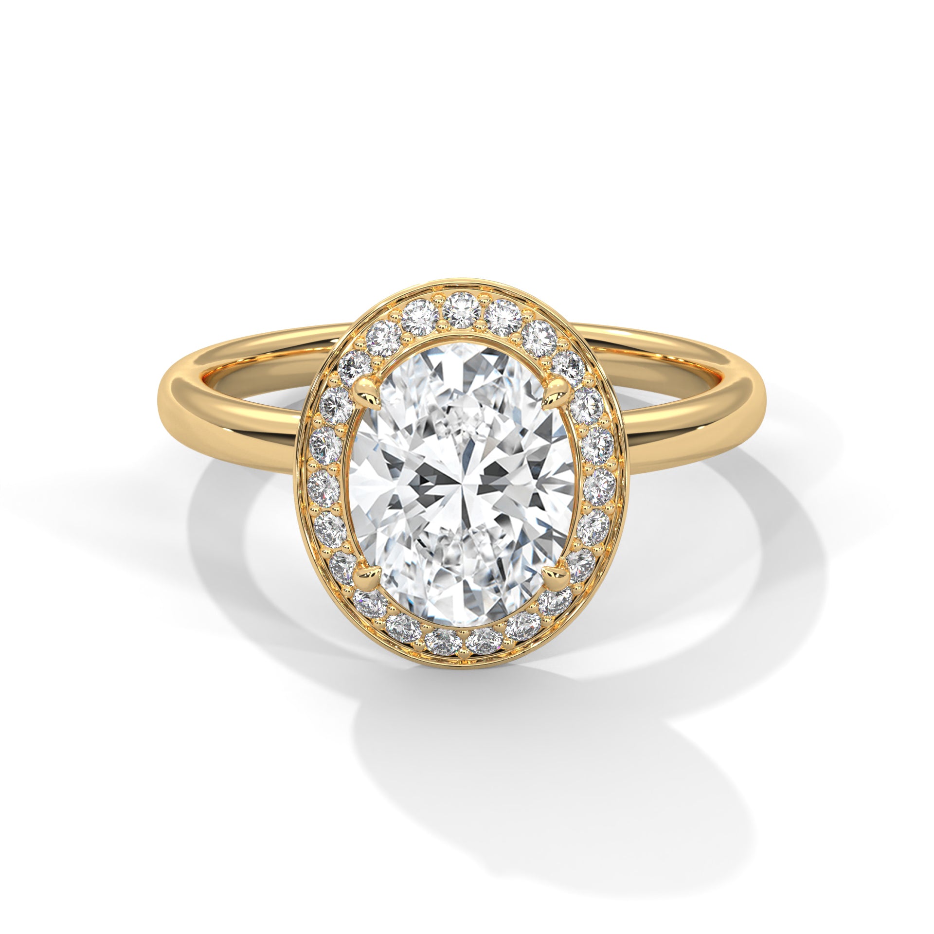 1-3 Ct Oval Lab-Grown Diamond Solitaire Engagement Ring with Halo – 18K Gold