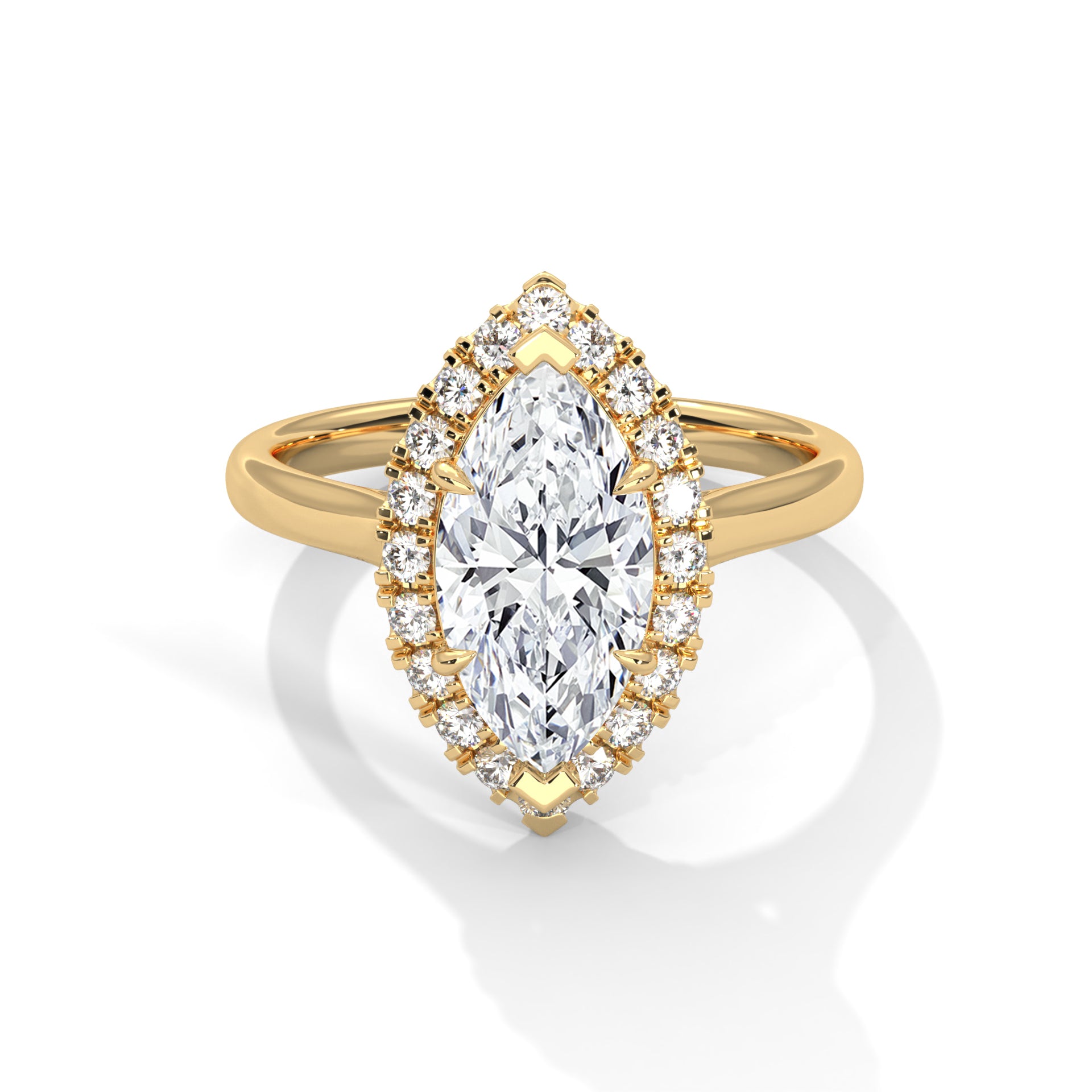 1–3 Carat Marquise Lab-Grown Diamond Solitaire Engagement Ring with Halo – 18K Gold