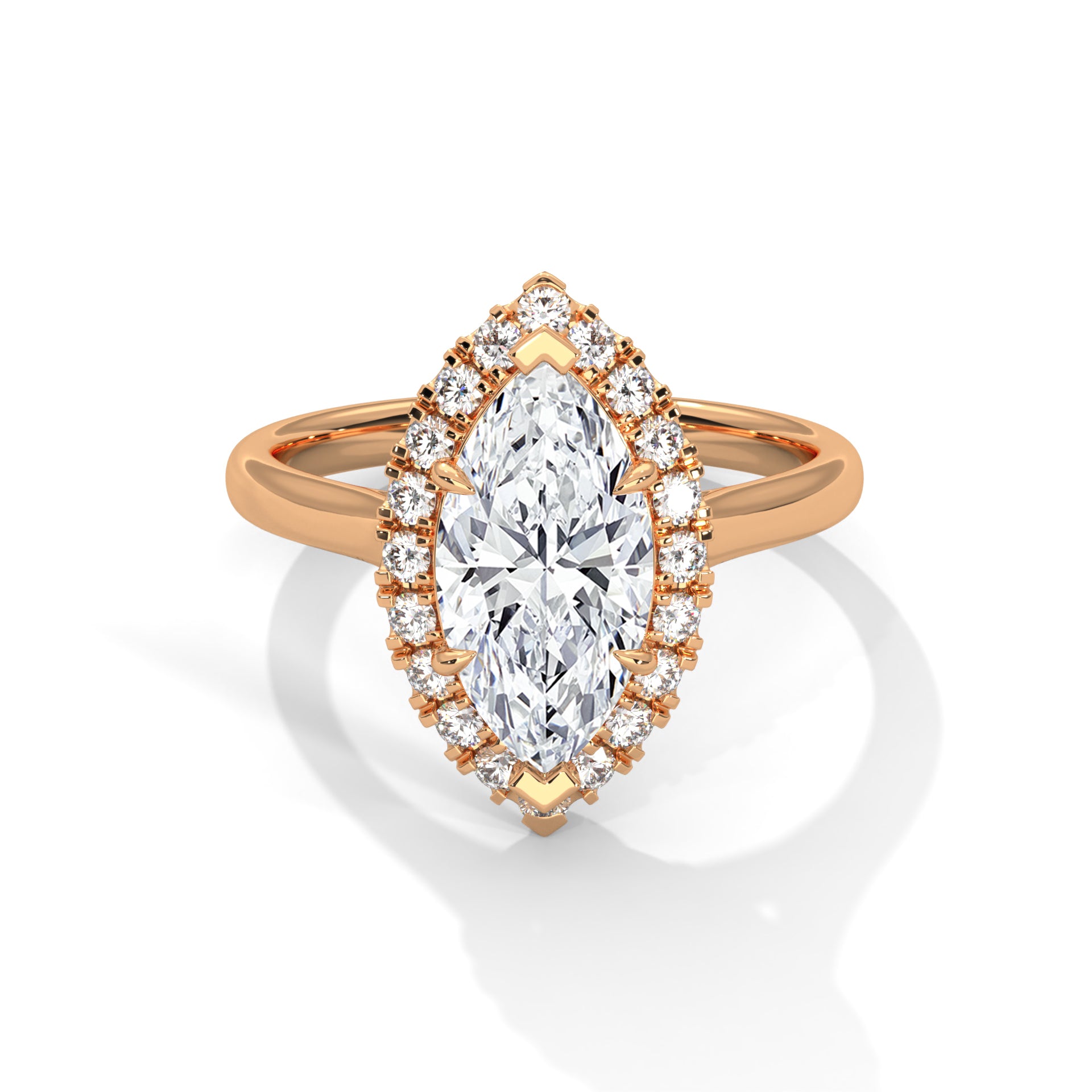 1–3 Carat Marquise Lab-Grown Diamond Solitaire Engagement Ring with Halo – 18K Gold