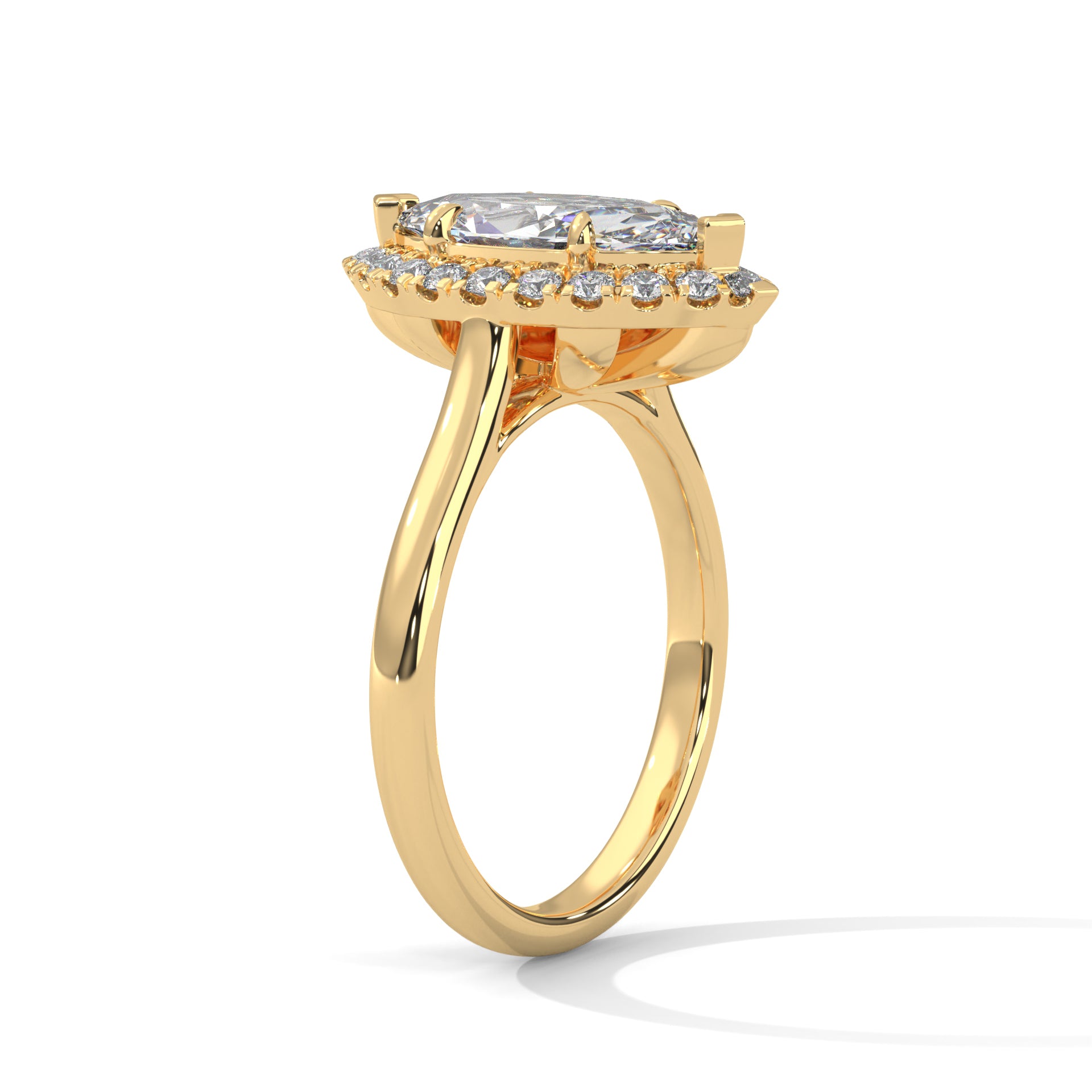 1–3 Carat Marquise Lab-Grown Diamond Solitaire Engagement Ring with Halo – 18K Gold