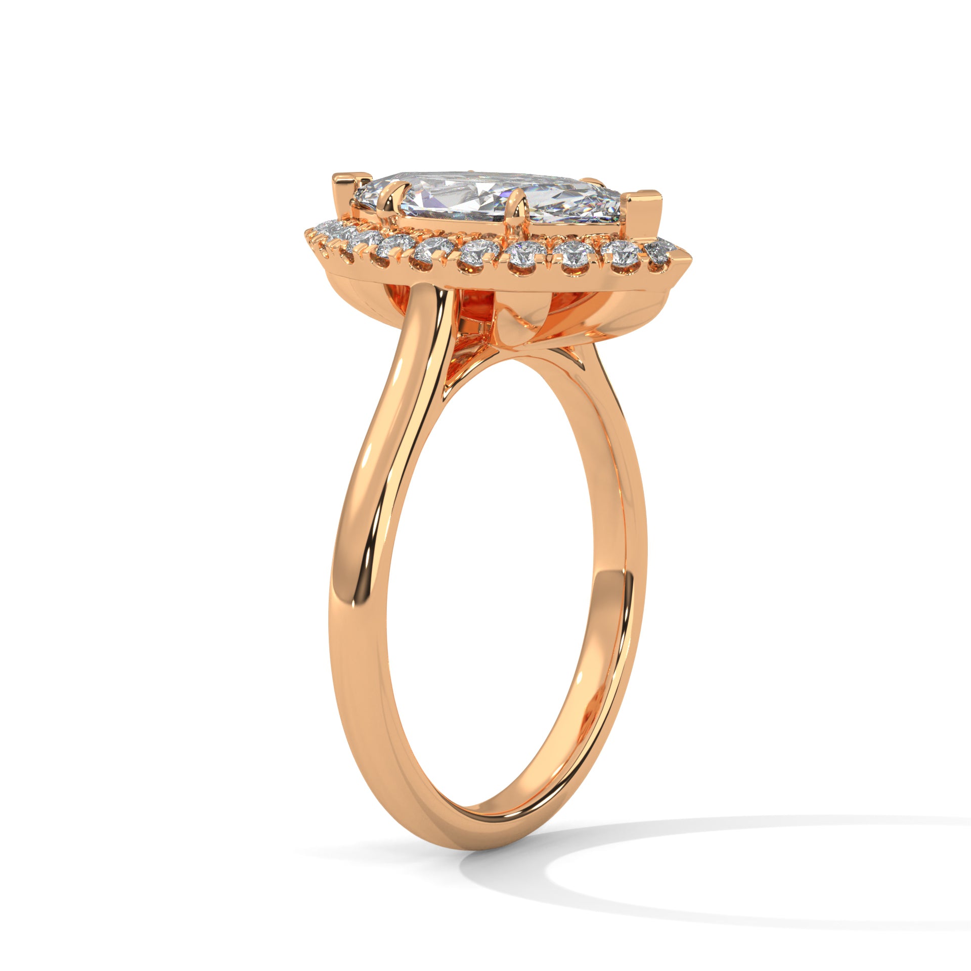 1–3 Carat Marquise Lab-Grown Diamond Solitaire Engagement Ring with Halo – 18K Gold