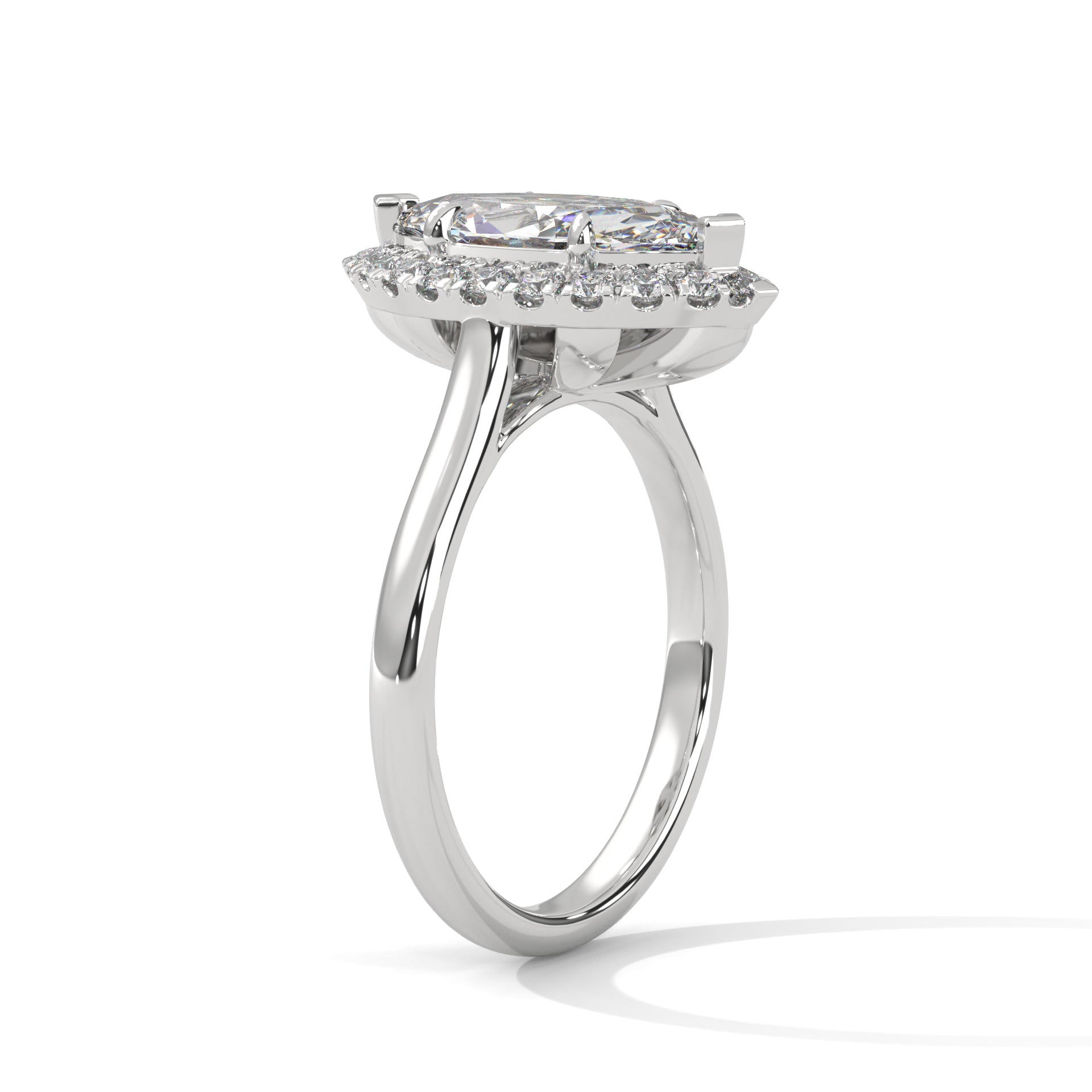 1–3 Carat Marquise Lab-Grown Diamond Solitaire Engagement Ring with Halo – 18K Gold