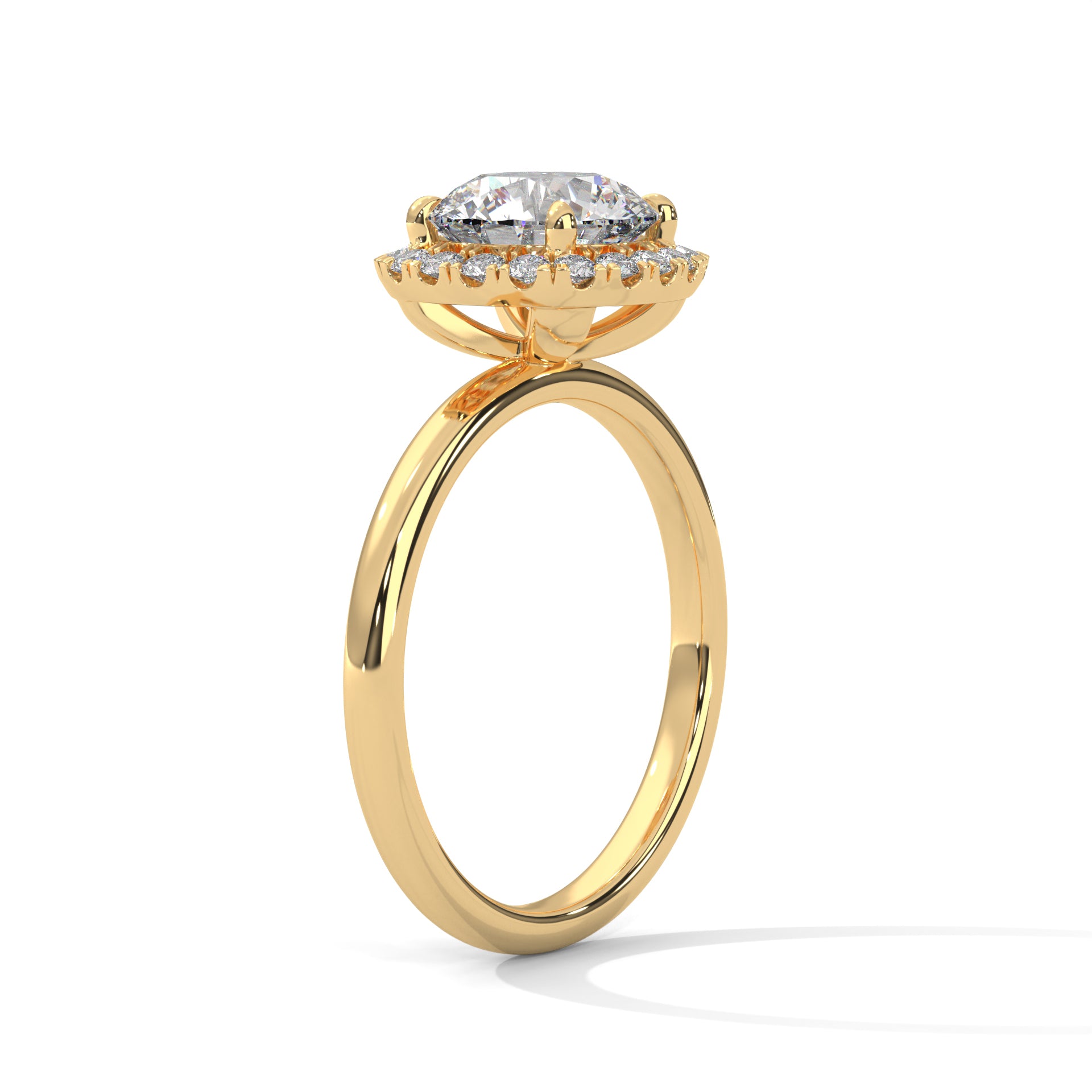 1–3 Carat Round Lab-Grown Diamond Solitaire Engagement Ring with Halo – 18K Gold
