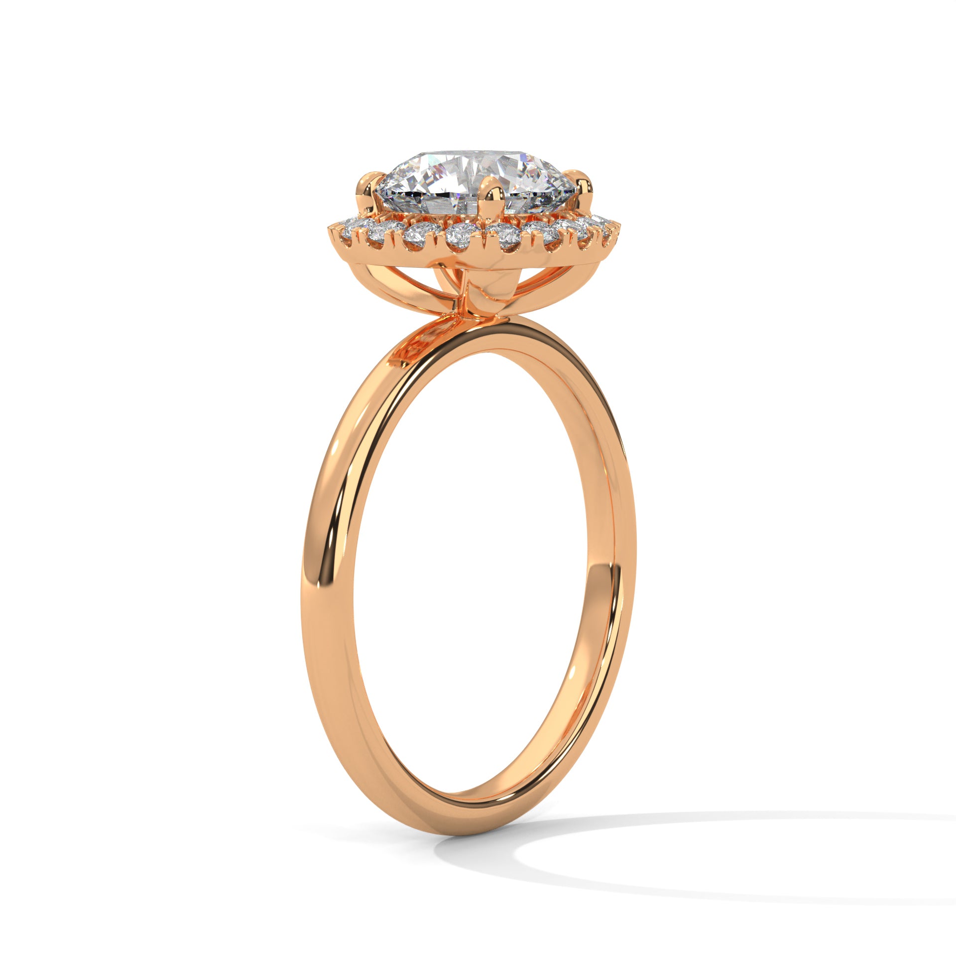 1–3 Carat Round Lab-Grown Diamond Solitaire Engagement Ring with Halo – 18K Gold