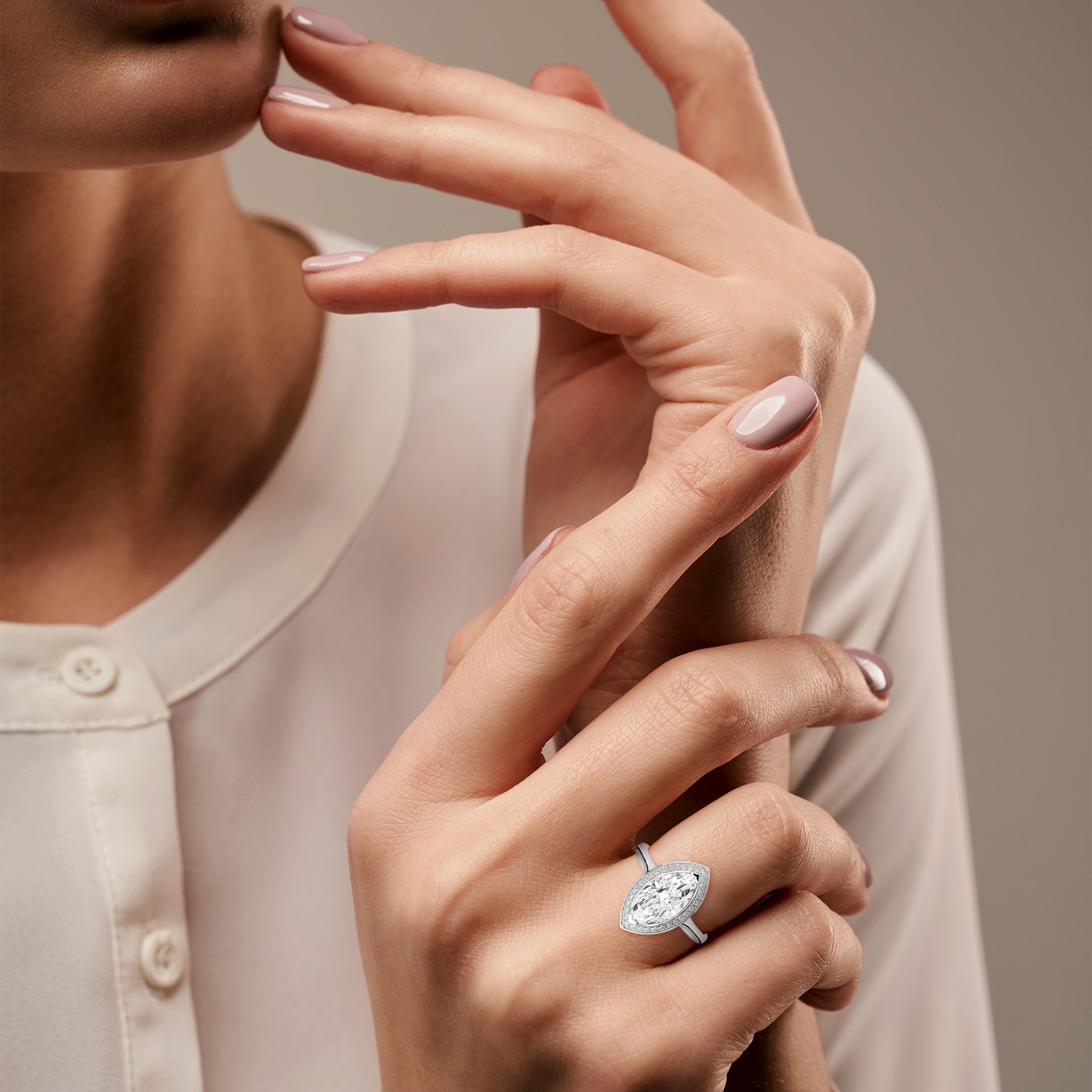 1–3 Carat Marquise Lab-Grown Diamond Solitaire Engagement Ring with Halo – 18K Gold