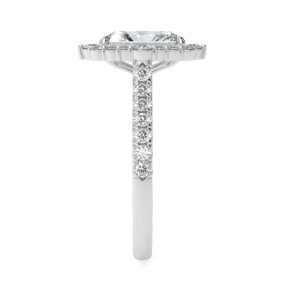 2 Carat Radiant Cut Lab Grown Diamond Engagement Solitaire Ring with Halo & Side Diamonds | 18K Gold