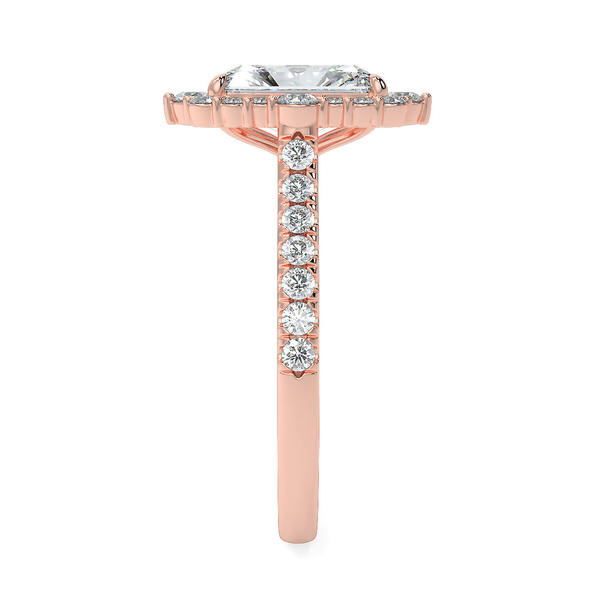 2 Carat Radiant Cut Lab Grown Diamond Engagement Solitaire Ring with Halo & Side Diamonds | 18K Gold
