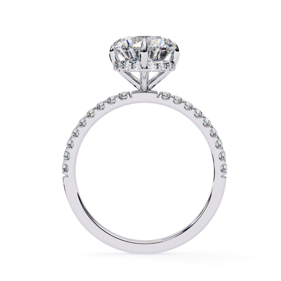 1–5 Carat Round Lab Grown Diamond Solitaire Ring with Hidden Halo in 18K Gold | Pavé Band Solitaire