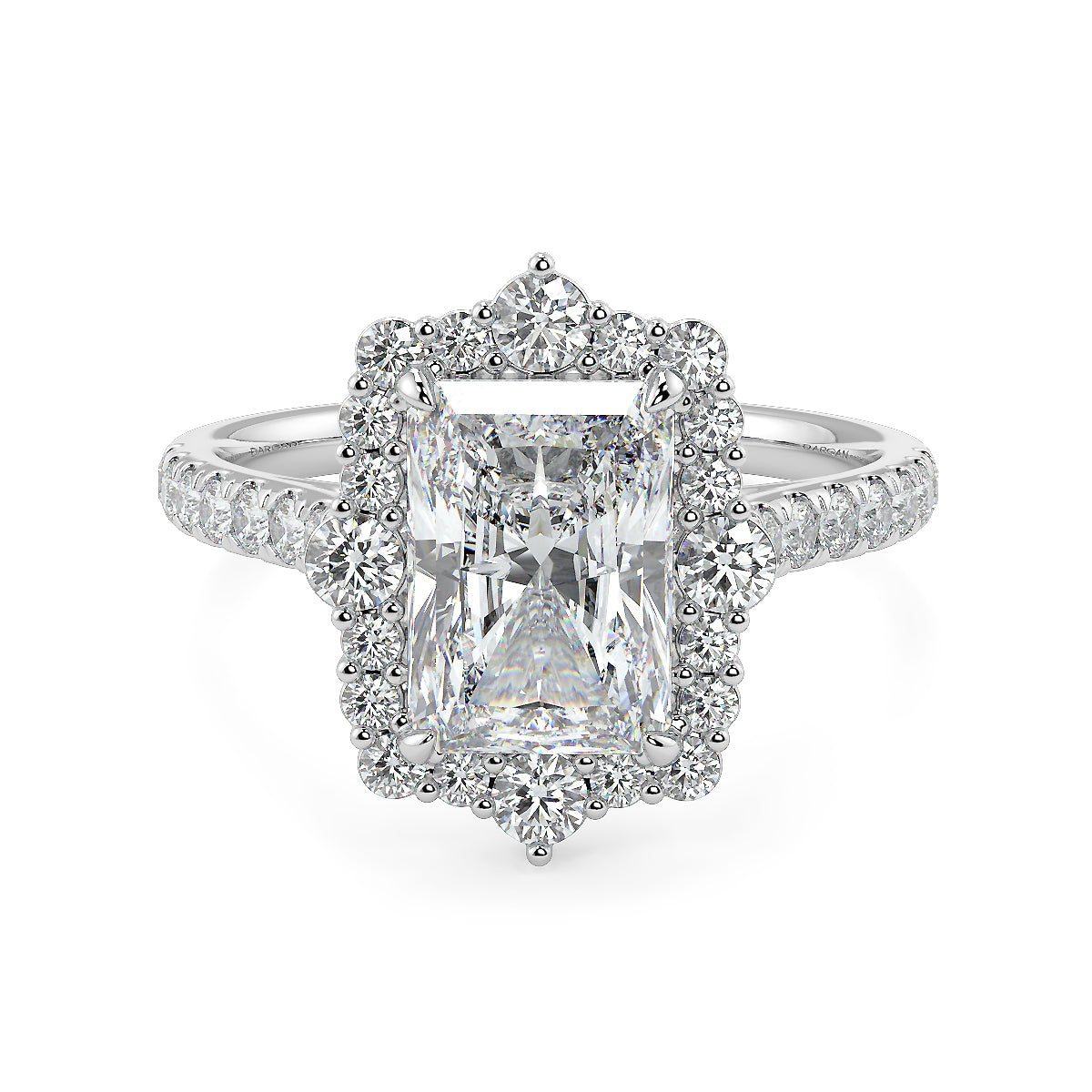 2 Carat Radiant Cut Lab Grown Diamond Engagement Solitaire Ring with Halo & Side Diamonds | 18K Gold