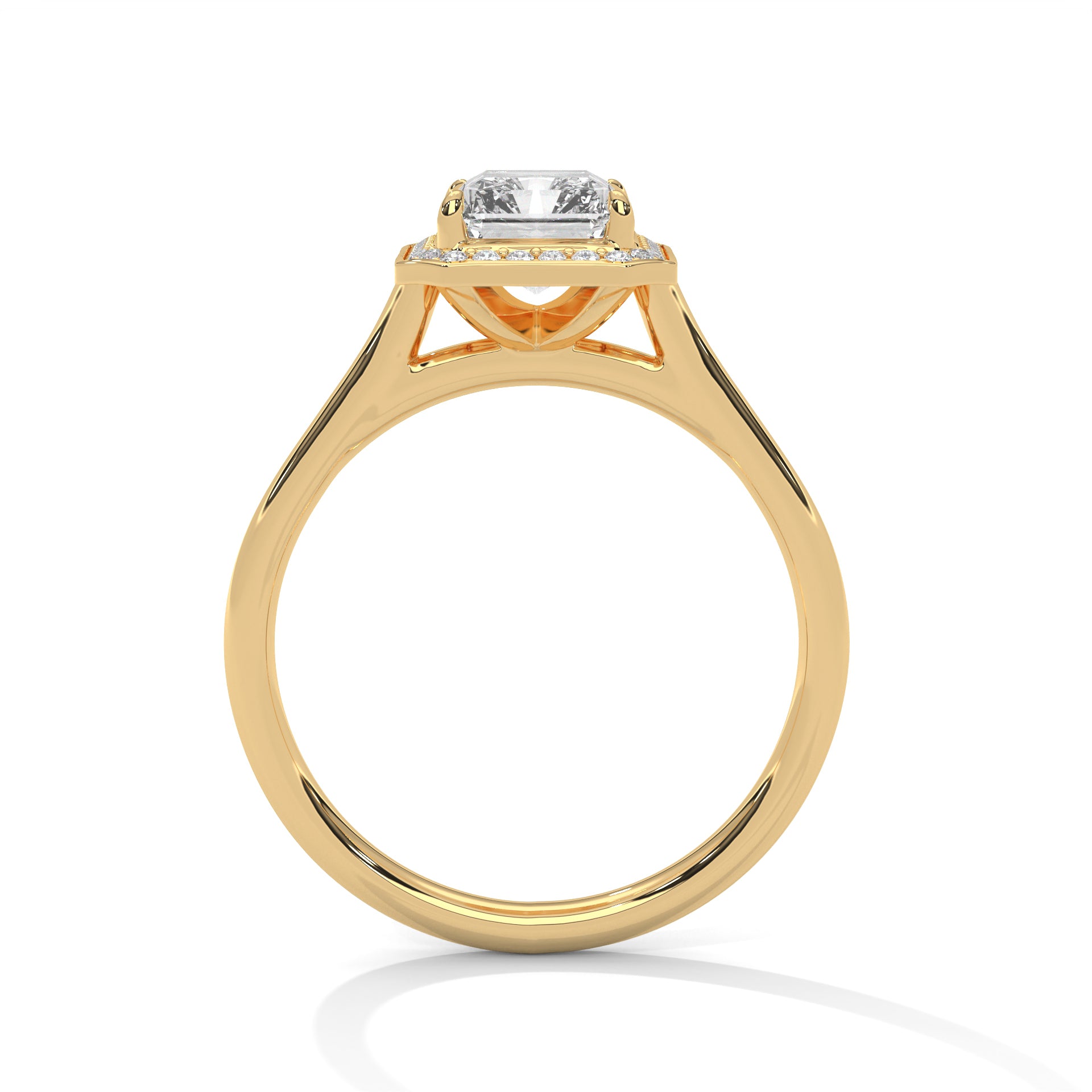 1–3 Carat Emerald Cut Lab Grown Diamond Solitaire Halo Ring – 18K White, Yellow, or Rose Gold