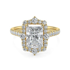 2 Carat Radiant Cut Lab Grown Diamond Engagement Solitaire Ring with Halo & Side Diamonds | 18K Gold