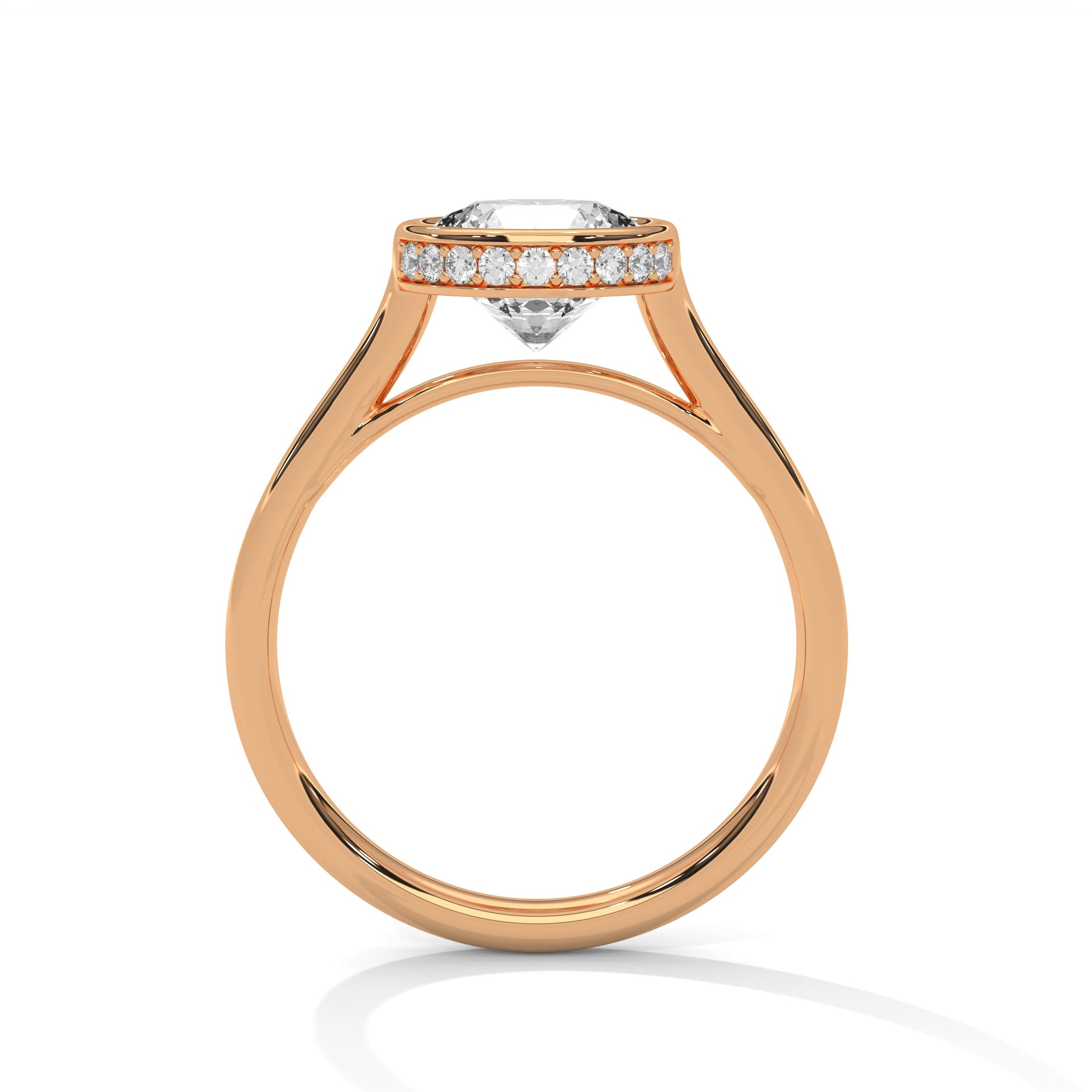 1–2 Carat Round Lab Grown Diamond Solitaire Ring with Hidden Halo | Bezel Setting