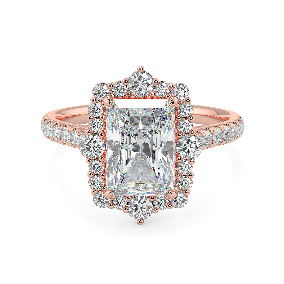 2 Carat Radiant Cut Lab Grown Diamond Engagement Solitaire Ring with Halo & Side Diamonds | 18K Gold