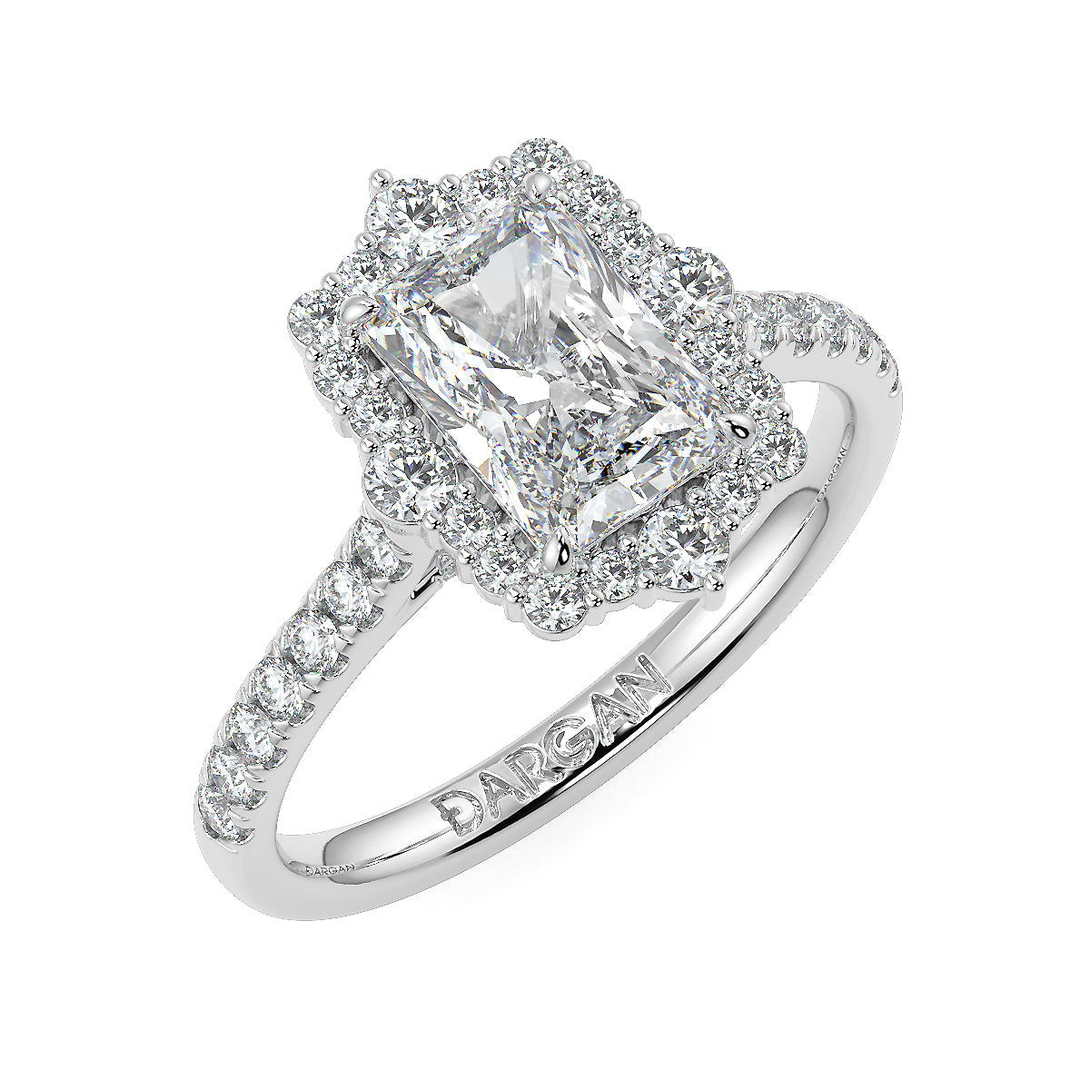 2 Carat Radiant Cut Lab Grown Diamond Engagement Solitaire Ring with Halo & Side Diamonds | 18K Gold