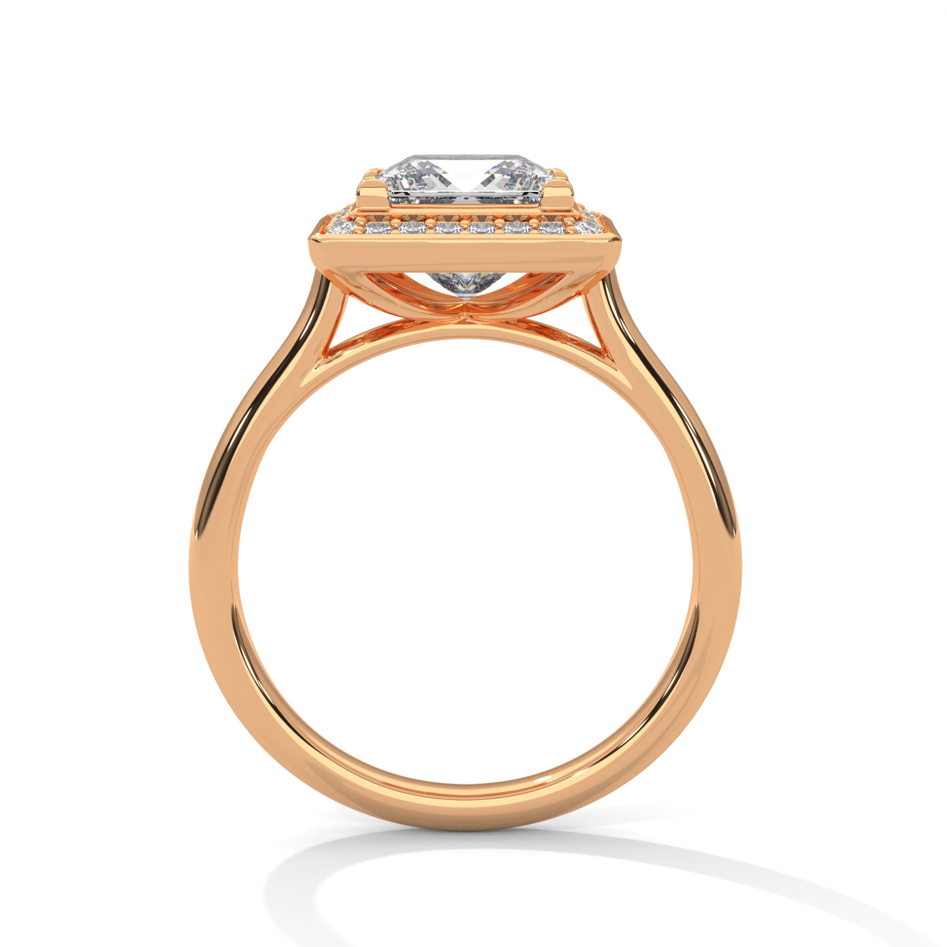 1–3 Carat Princess Lab Grown Diamond Halo Engagement Ring – Four Prong Setting with Plain Band in 18K Gold