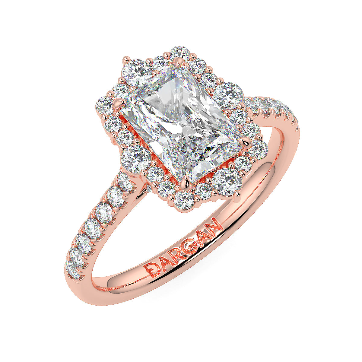 2 Carat Radiant Cut Lab Grown Diamond Engagement Solitaire Ring with Halo & Side Diamonds | 18K Gold
