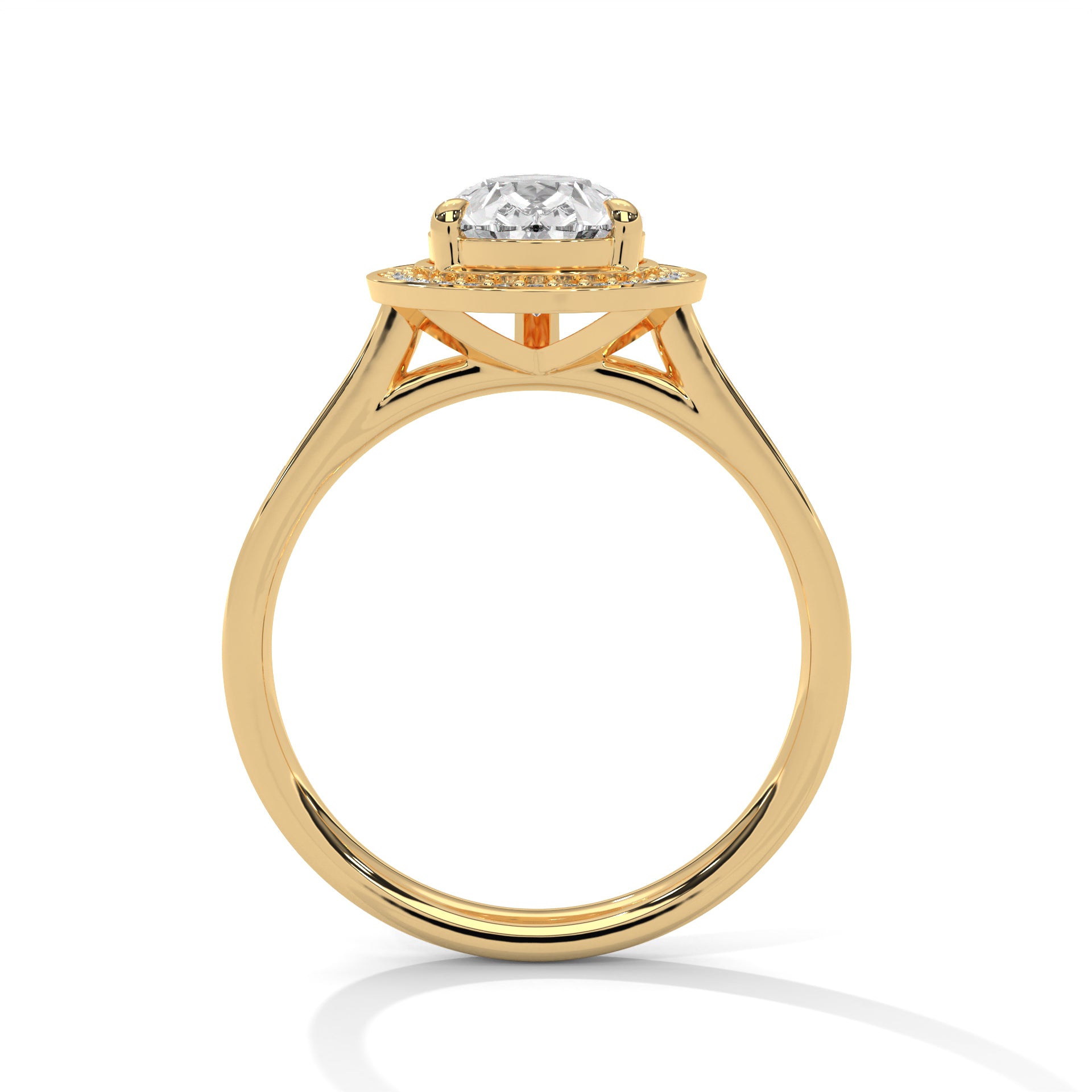 1–3 Carat Pear Lab Grown Diamond Halo Ring with Pavé Band – 18K White, Yellow or Rose Gold
