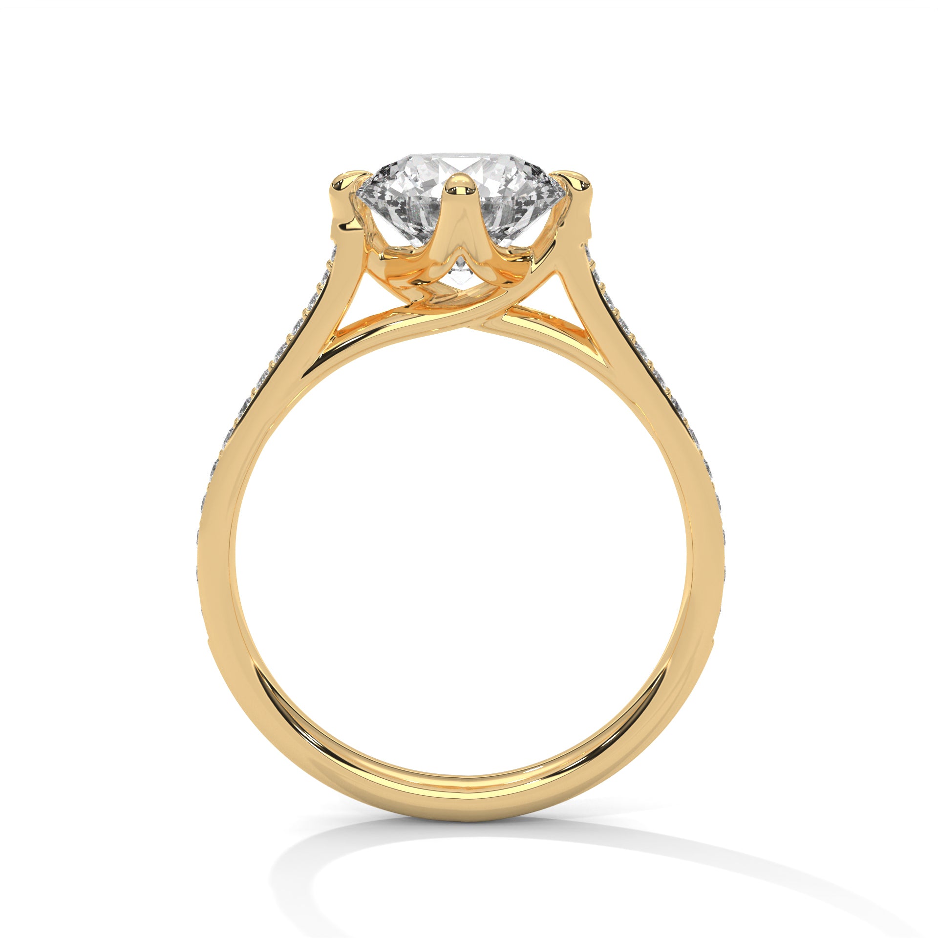 1–3 Carat Round Lab Grown Diamond Solitaire Ring with Pavé Diamond Band – 18K Gold