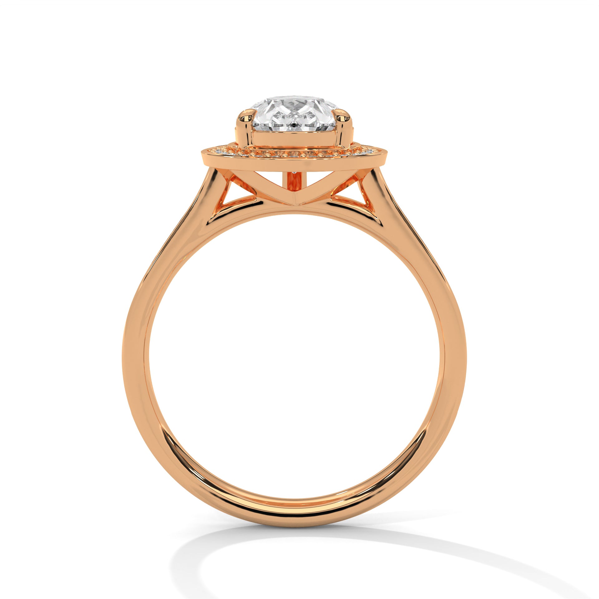 1–3 Carat Pear Lab Grown Diamond Halo Ring with Pavé Band – 18K White, Yellow or Rose Gold