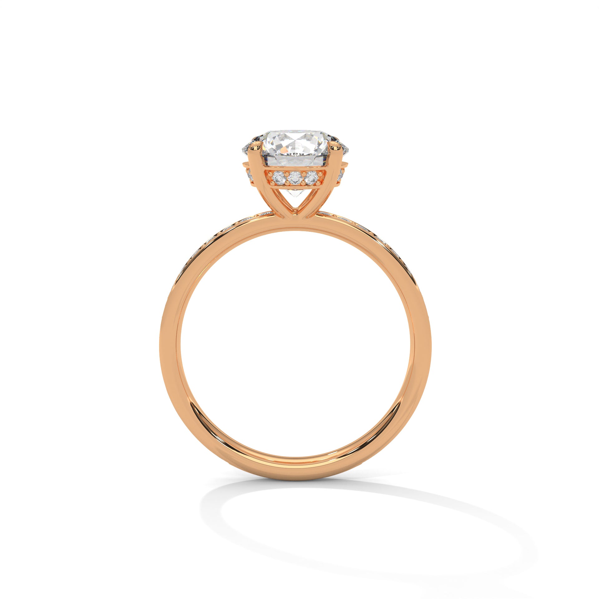 1-3 Carat Round Lab Grown Diamond Solitaire Ring – Pave Setting with Hidden Halo | 18K Gold