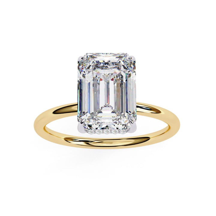 1–5 Carat Emerald Cut Lab Grown Diamond Hidden Halo Ring | Classic Solitaire | Dual Tone Options | IGI Certified | 18K Gold