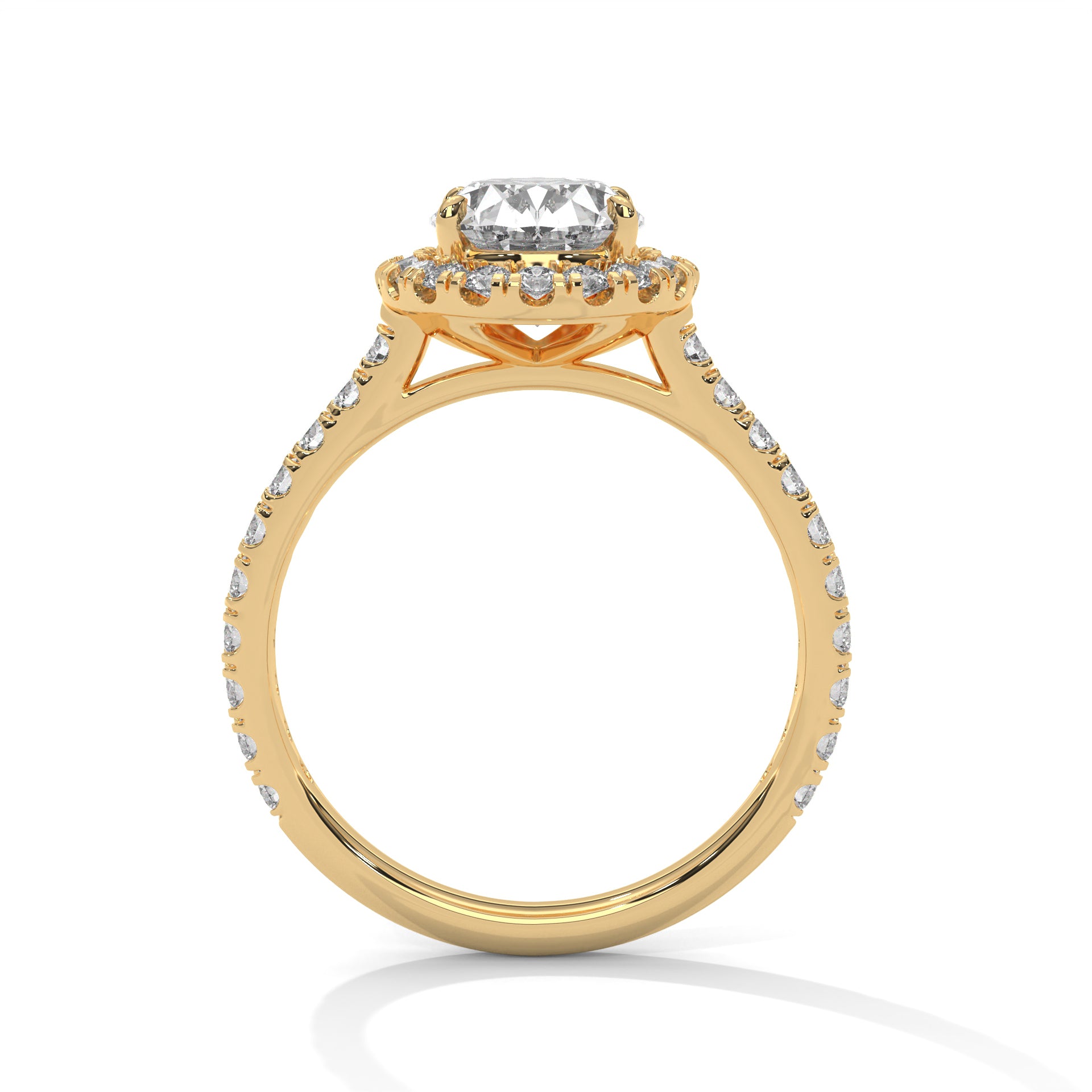 1–3 Carat Oval Lab Grown Diamond Solitaire Halo Engagement Ring – Pavé Band, 18K Gold