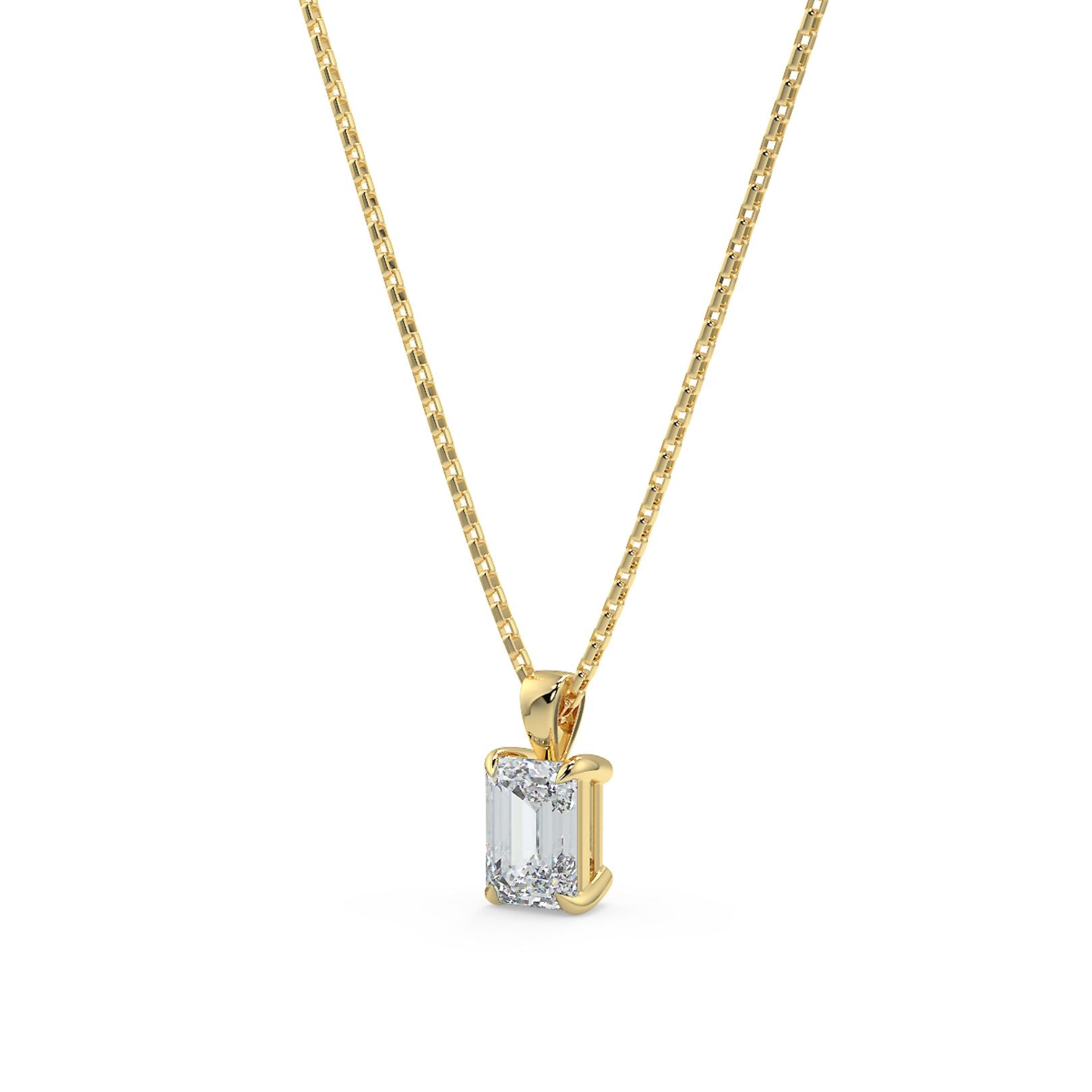 Emerald Cut Lab-Grown Diamond Solitaire Pendant Necklace with Chain | 18K Gold | 0.50–3 Carats
