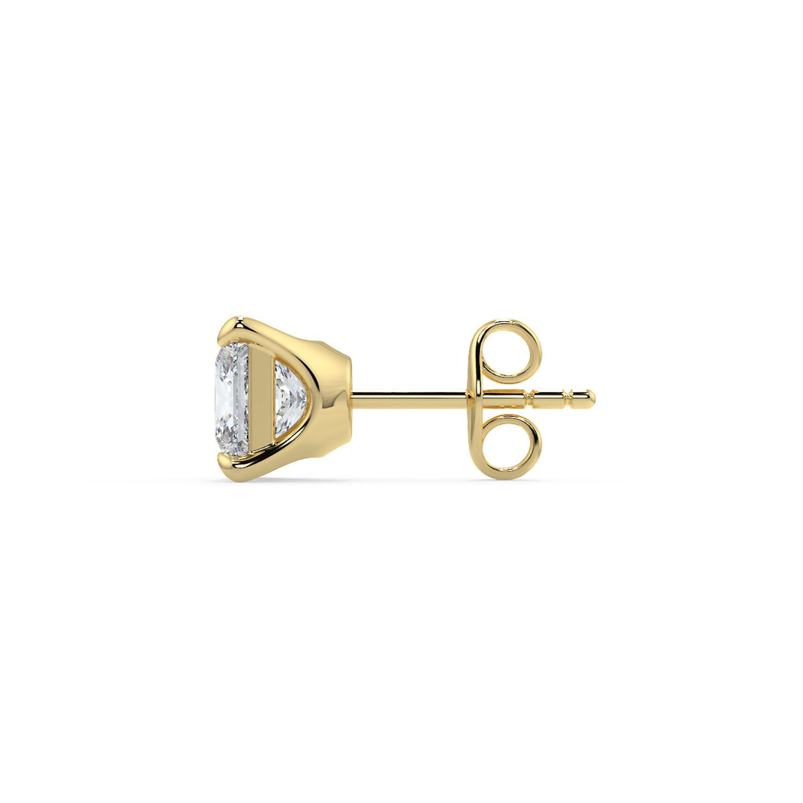 0.5–4 Carat Princess Cut Lab Grown Diamond Stud Earrings | Square Brilliant Solitaire | 18K White, Yellow & Rose Gold