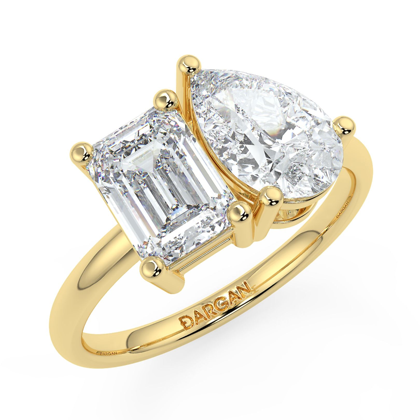 Emerald and Pear Toi et Moi Lab-Grown Diamond Solitaire Ring in 18K Gold