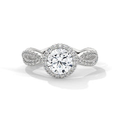 1–3 Carat Round Lab-Grown Diamond Solitaire Engagement Ring – Halo Diamonds, Twist Design with Pave Band – 18K Gold