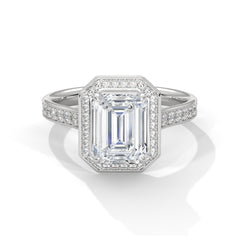 1–3 Carat Emerald Lab-Grown Diamond Solitaire Halo Ring – Pave Band, 18K Gold